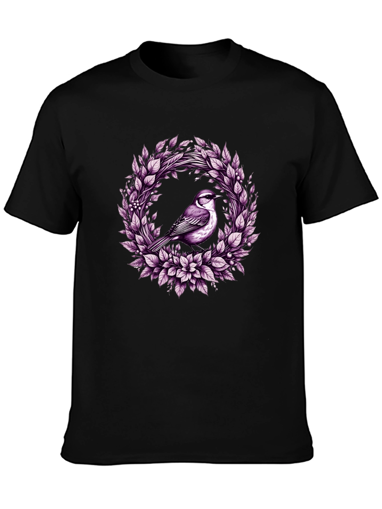 Black Bird & Floral Wreath Graphic Tee view 3