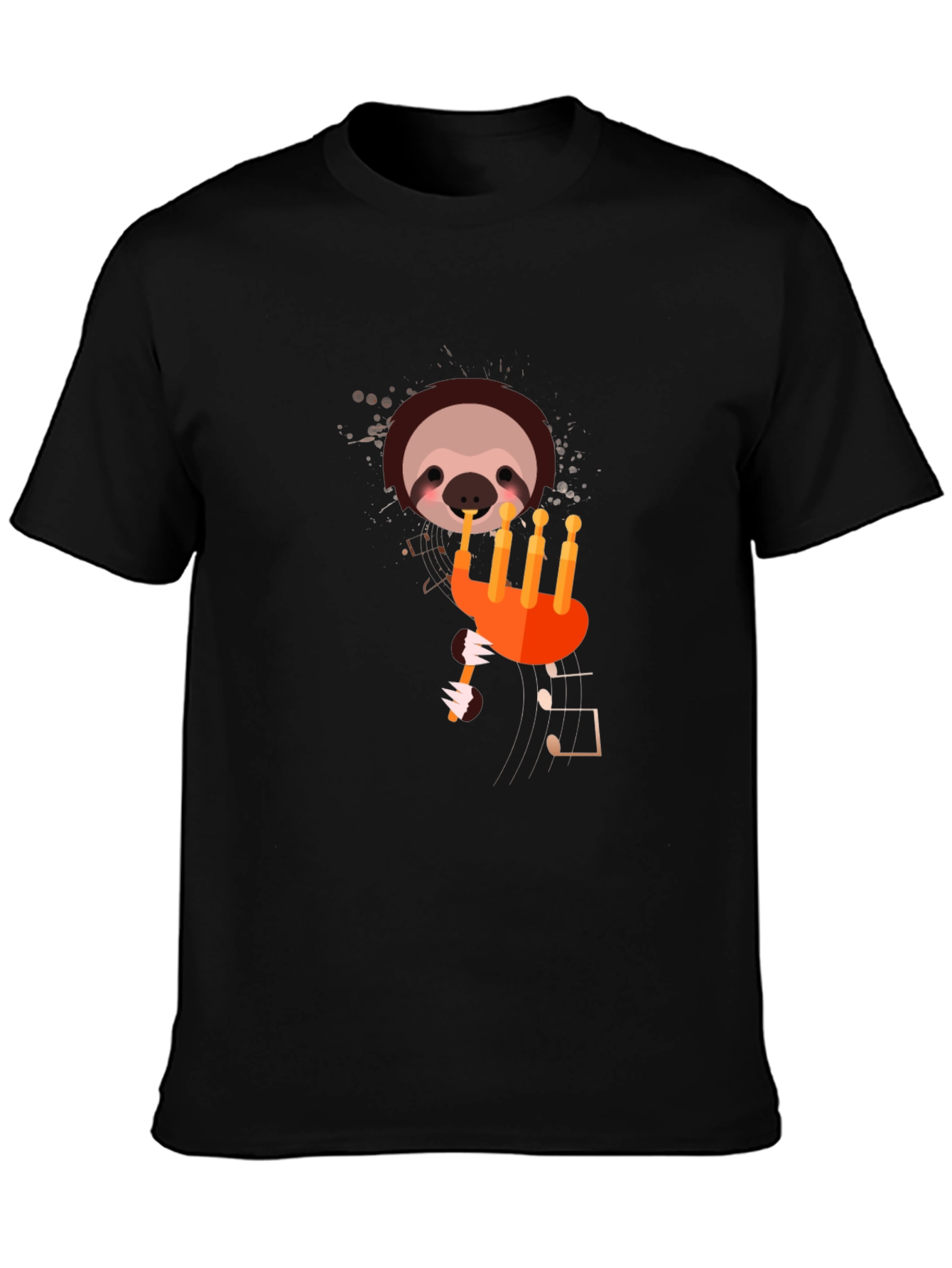 Black Sloth Piper Men's Black T-Shirt - Musical Design view 3