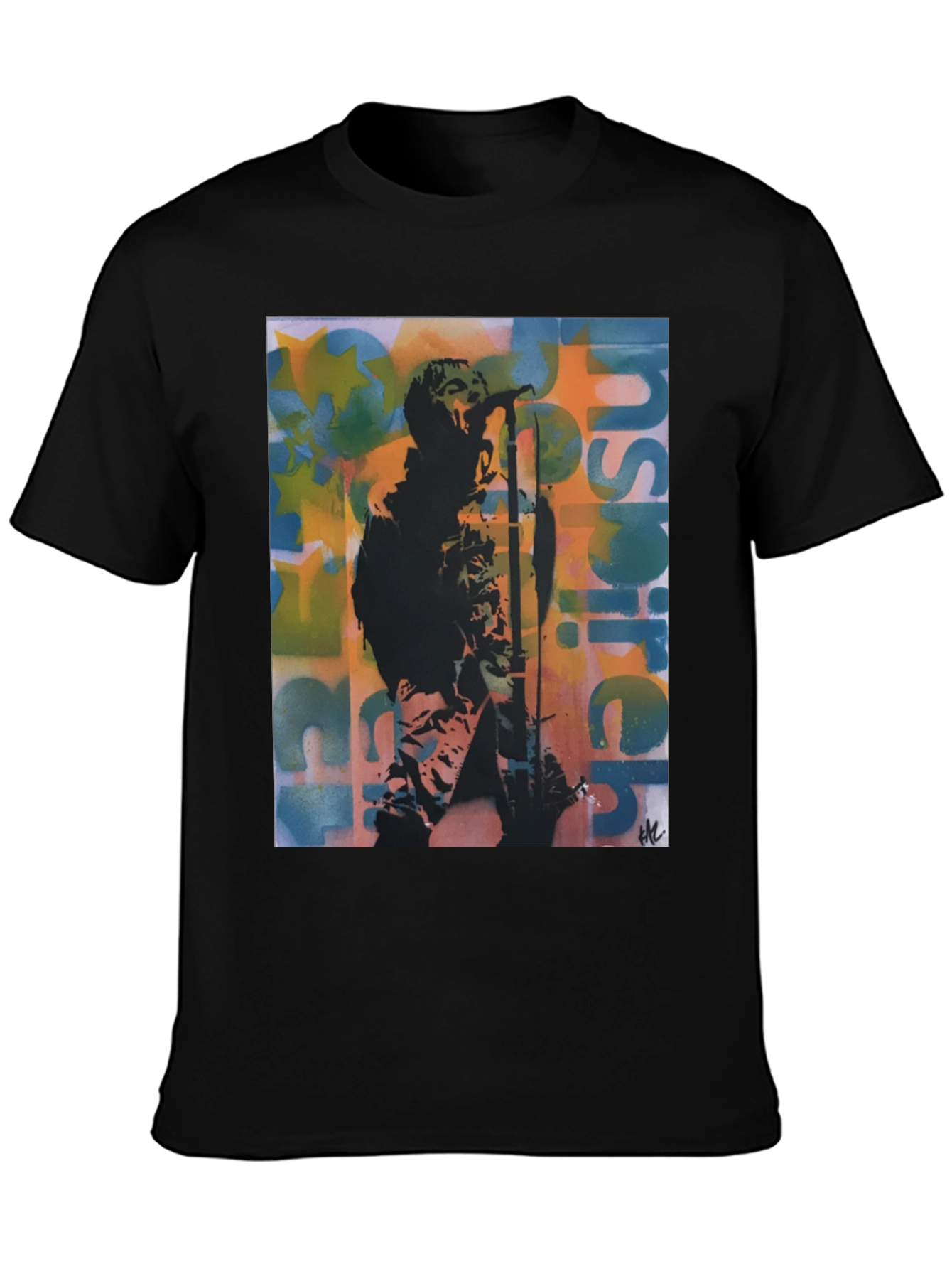 Black Indie Band Graphic Print Crew Neck T-Shirt view 3
