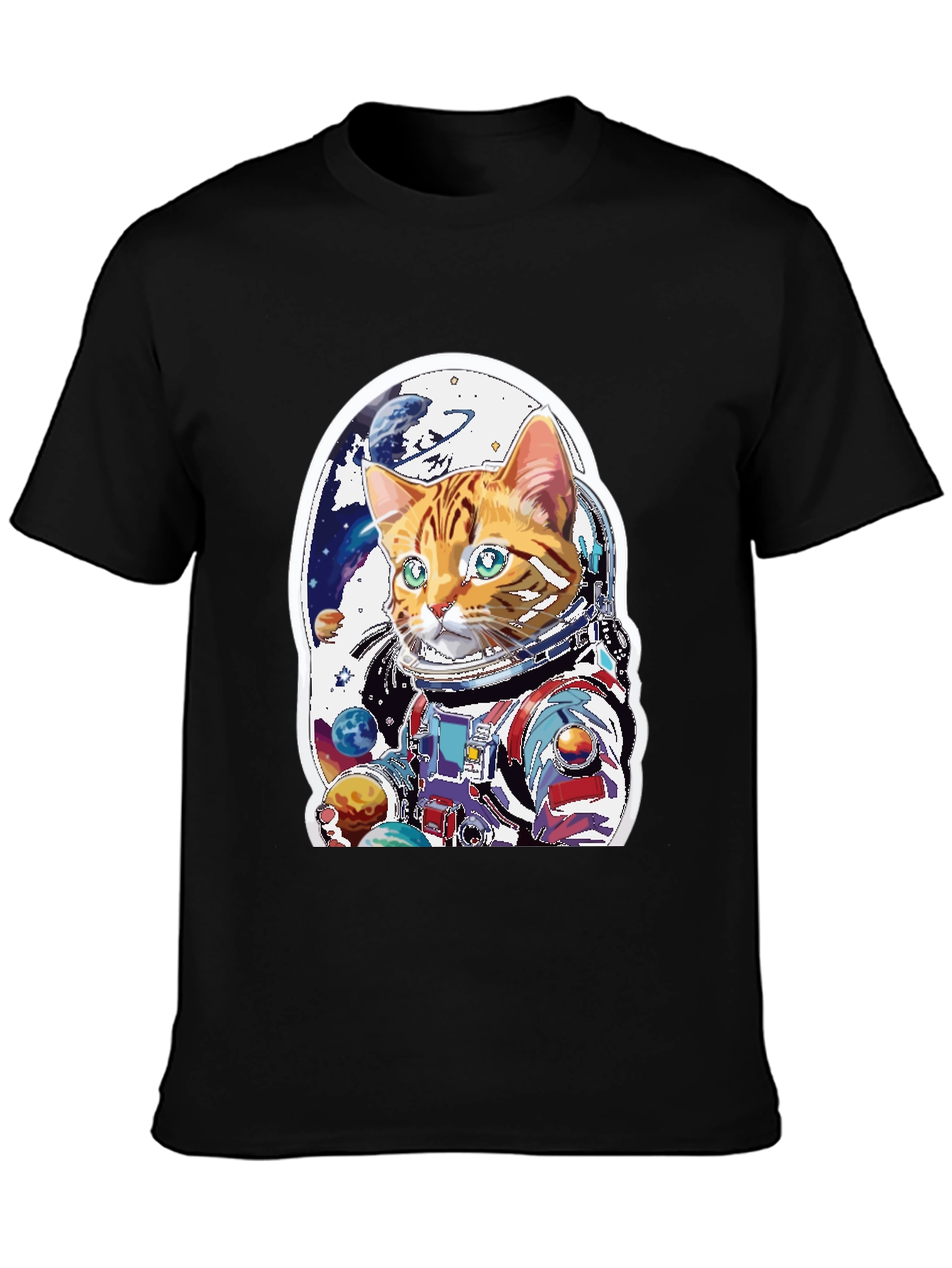 Black Cat Astronaut T-Shirt - Space Explorer Kitty Tee view 3