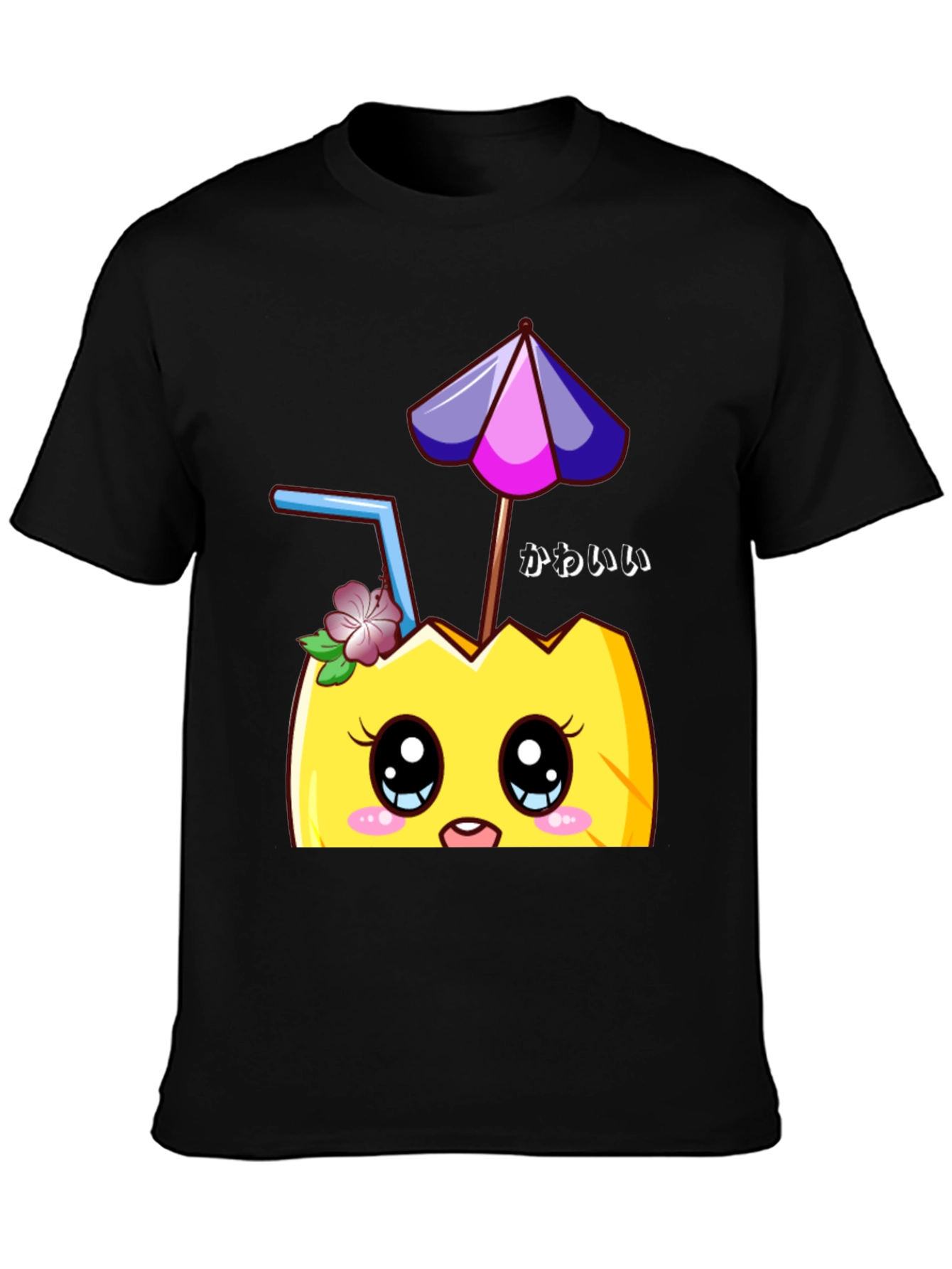 Black Kawaii Pineapple T-Shirt - Tropical Summer Vibes view 3