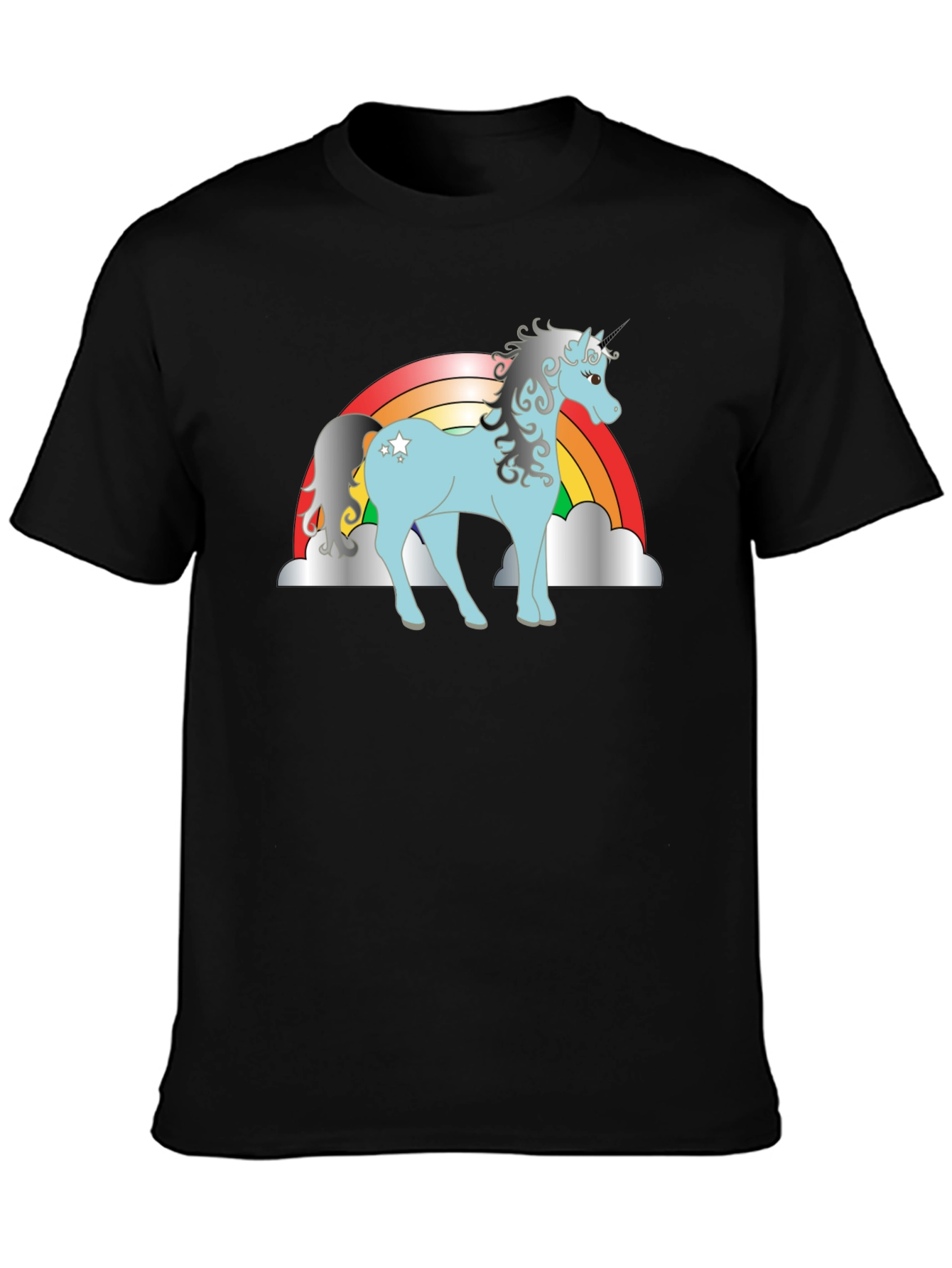 Black Rainbow Unicorn Graphic Tee - Black Cotton Shirt view 3