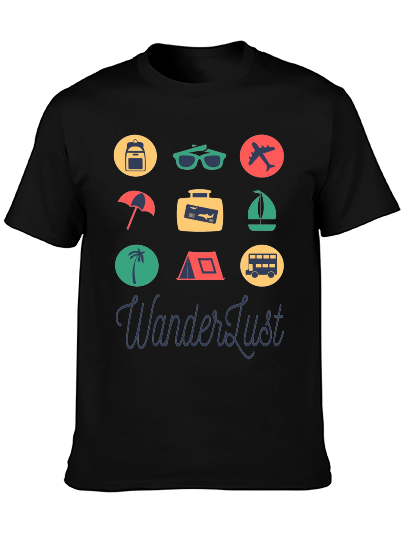 Black Wanderlust Travel Icon Graphic Tee view 3
