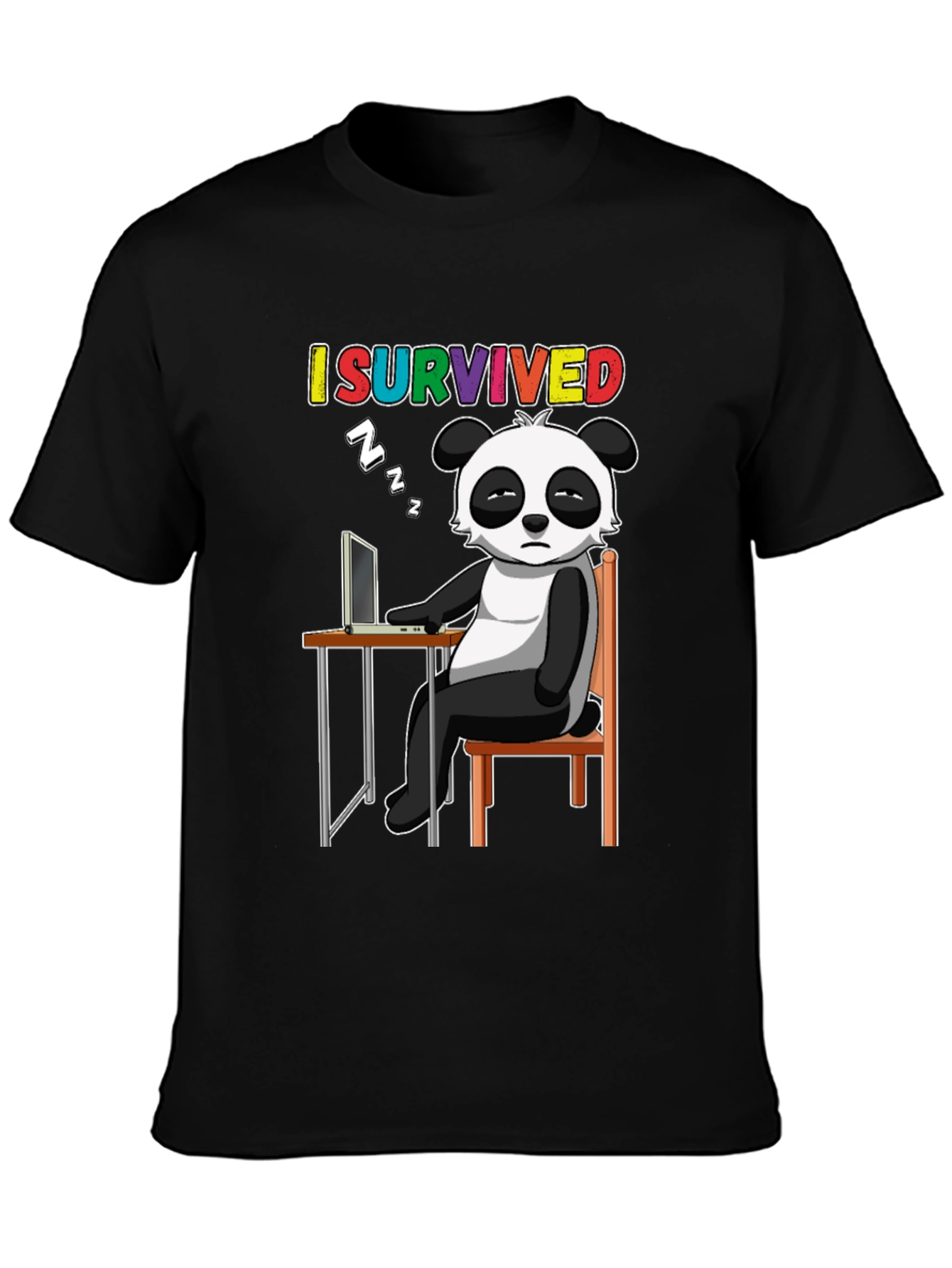 Black I Survived Panda T-Shirt - Funny Novelty Tee view 3