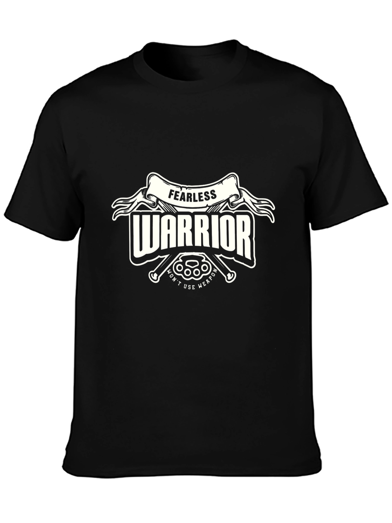 Black Fearless Warrior Graphic Tee - Black Cotton view 3
