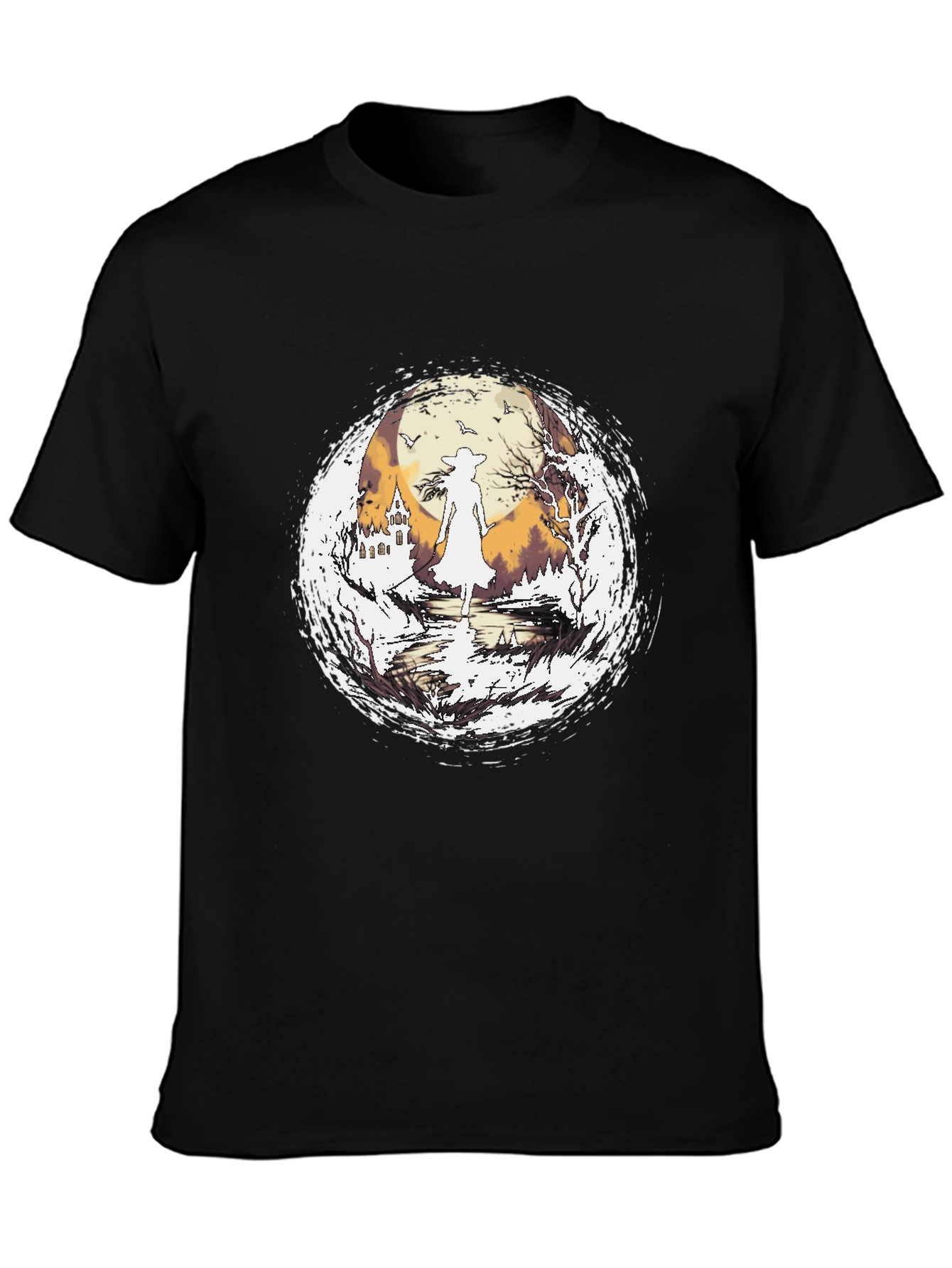 Black Witch Silhouette Halloween T-Shirt view 3