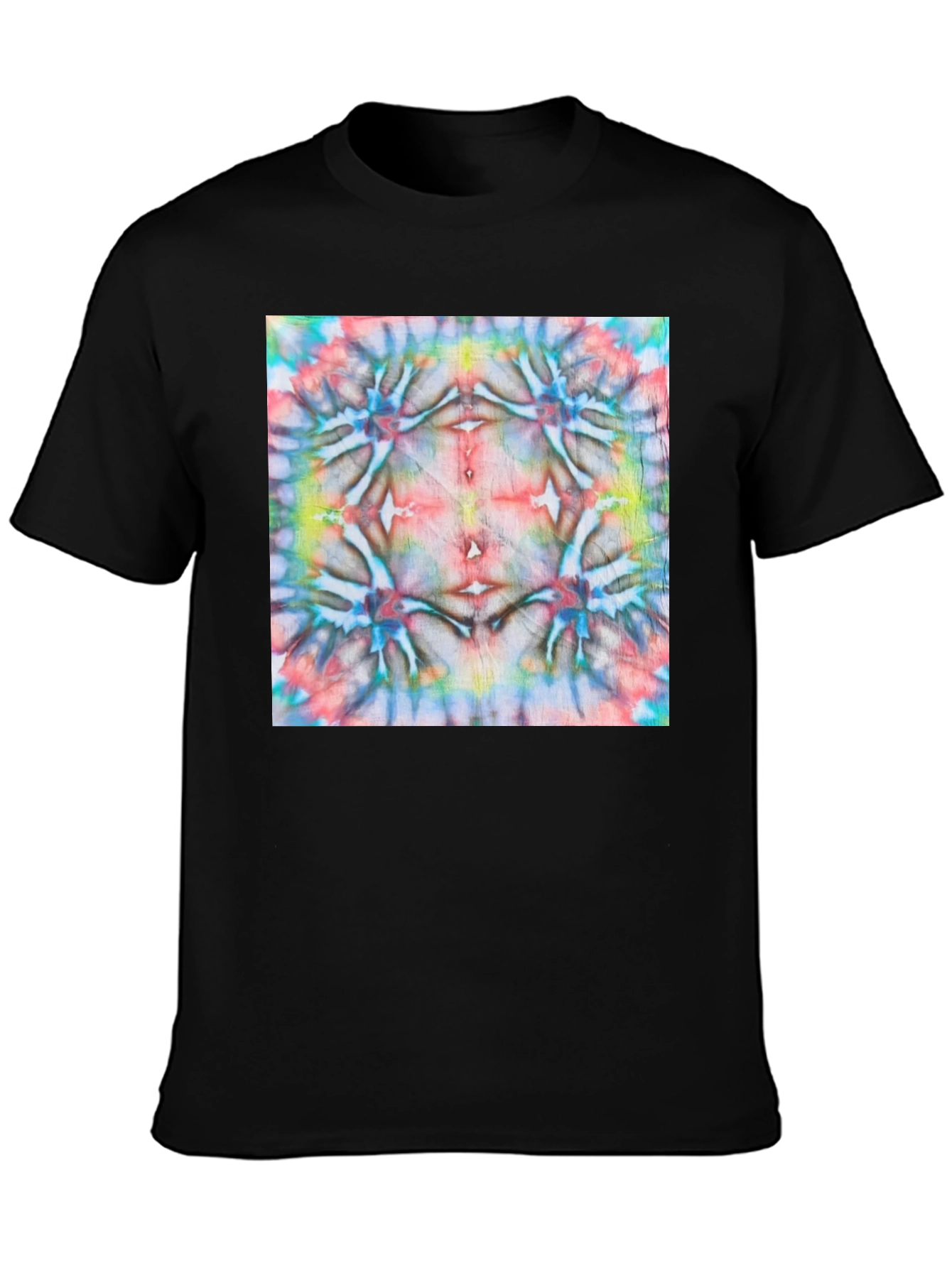 Black Psychedelic Tie-Dye Pattern Black Cotton Tee view 3