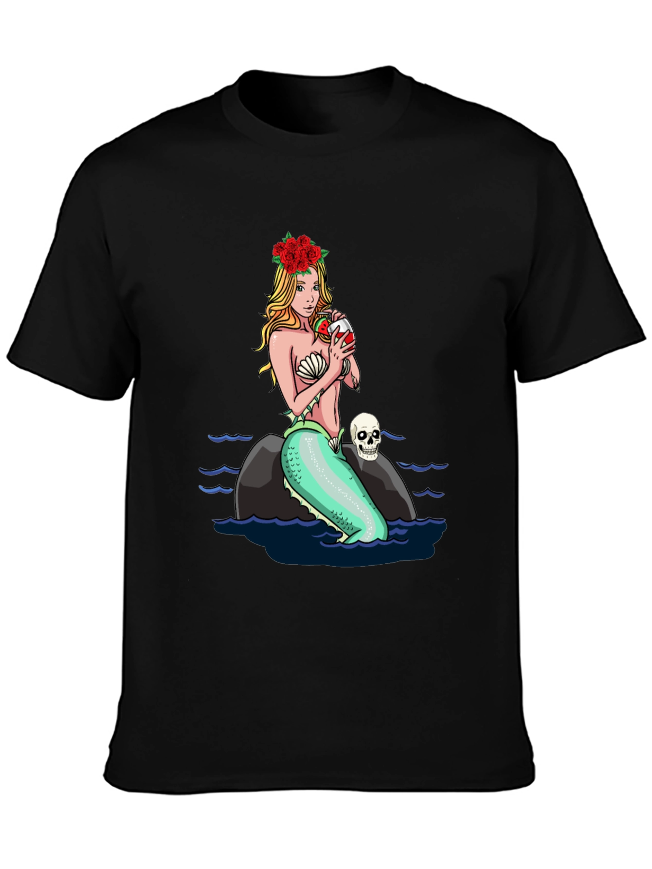 Black Mermaid Drinking Wine T-Shirt view 3