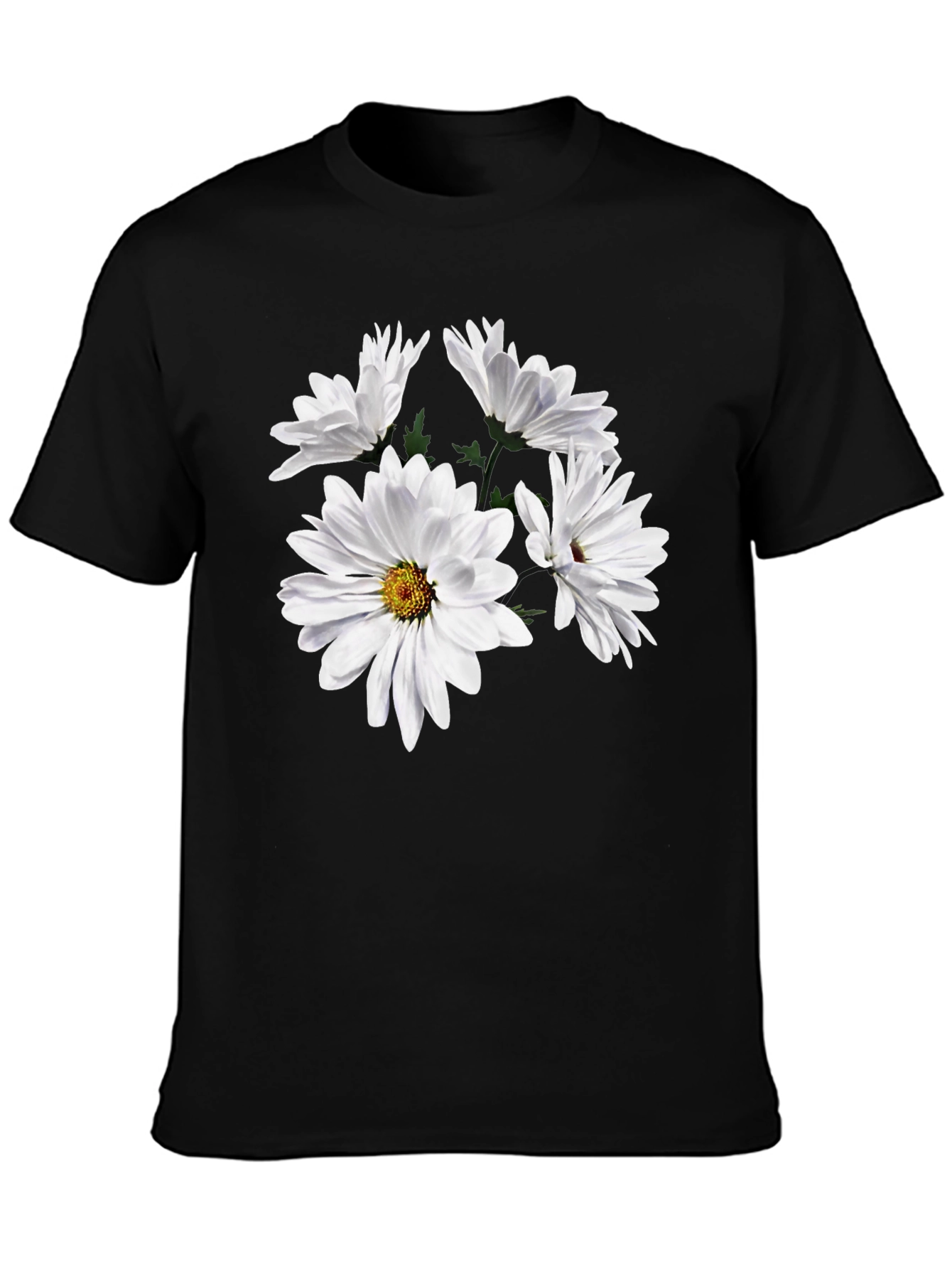 Black Daisy Flower Graphic Tee - Black Cotton T-Shirt view 3