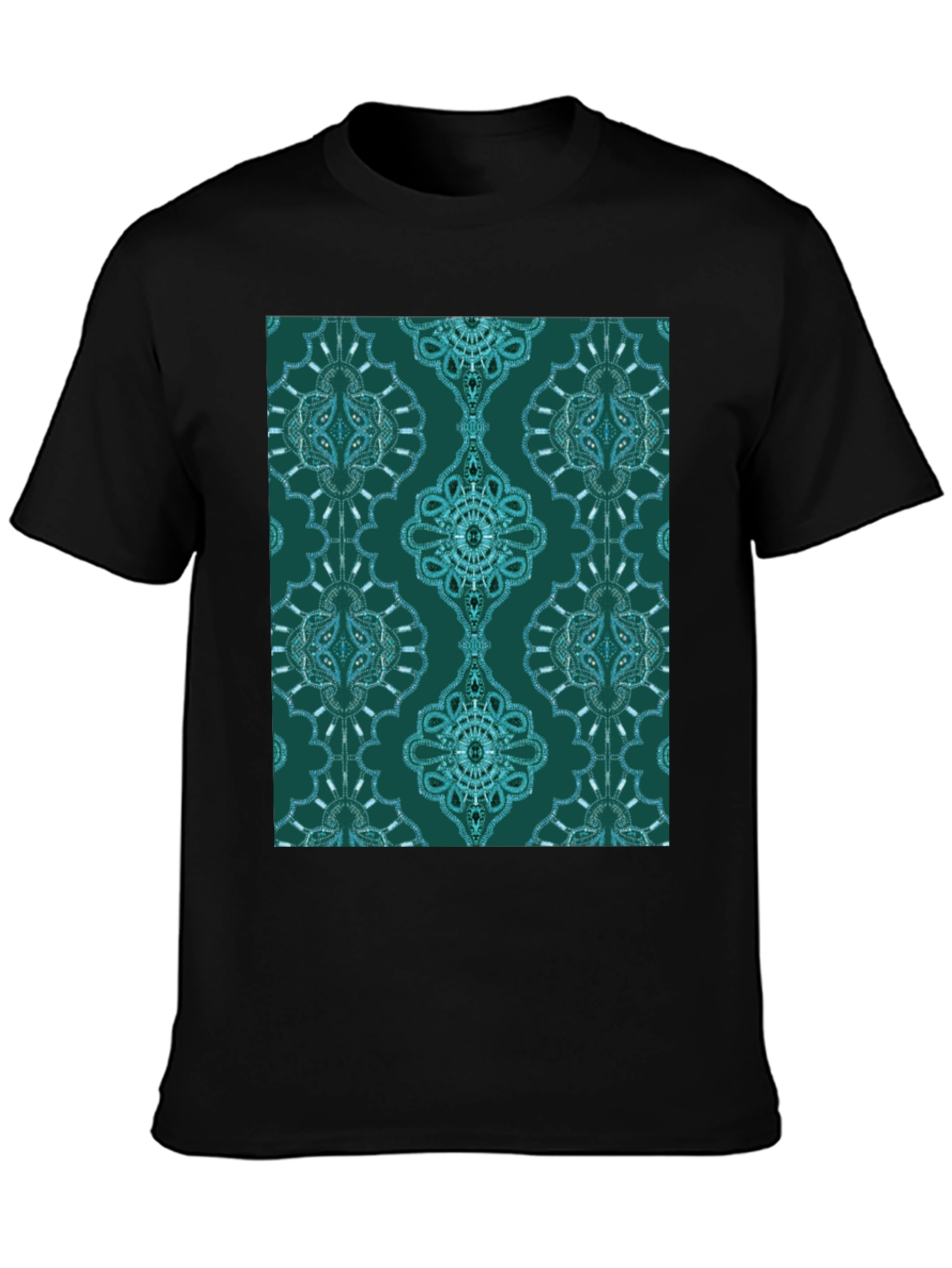 Black Stylish Patterned Teal T-Shirt view 3