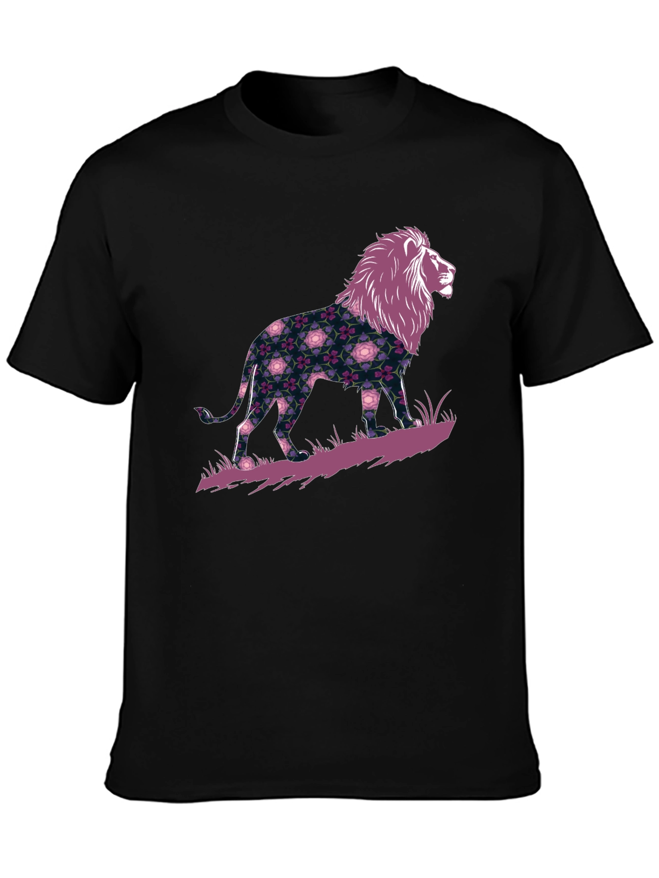 Black Floral Lion Graphic Tee - Men's Black T-Shirt view 3
