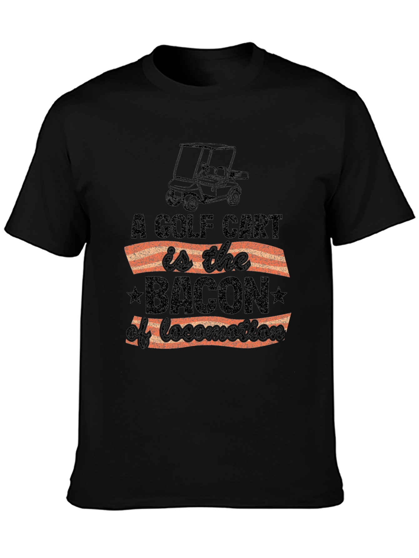 Black Golf Cart Bacon T-Shirt view 3