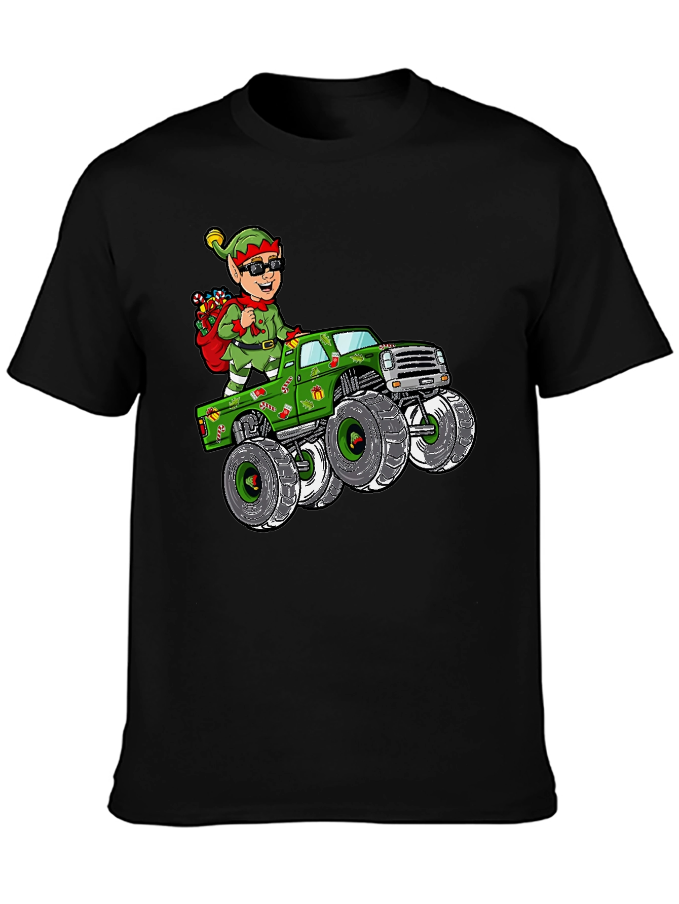 Elf Monster Truck Christmas Graphic Tee - 3