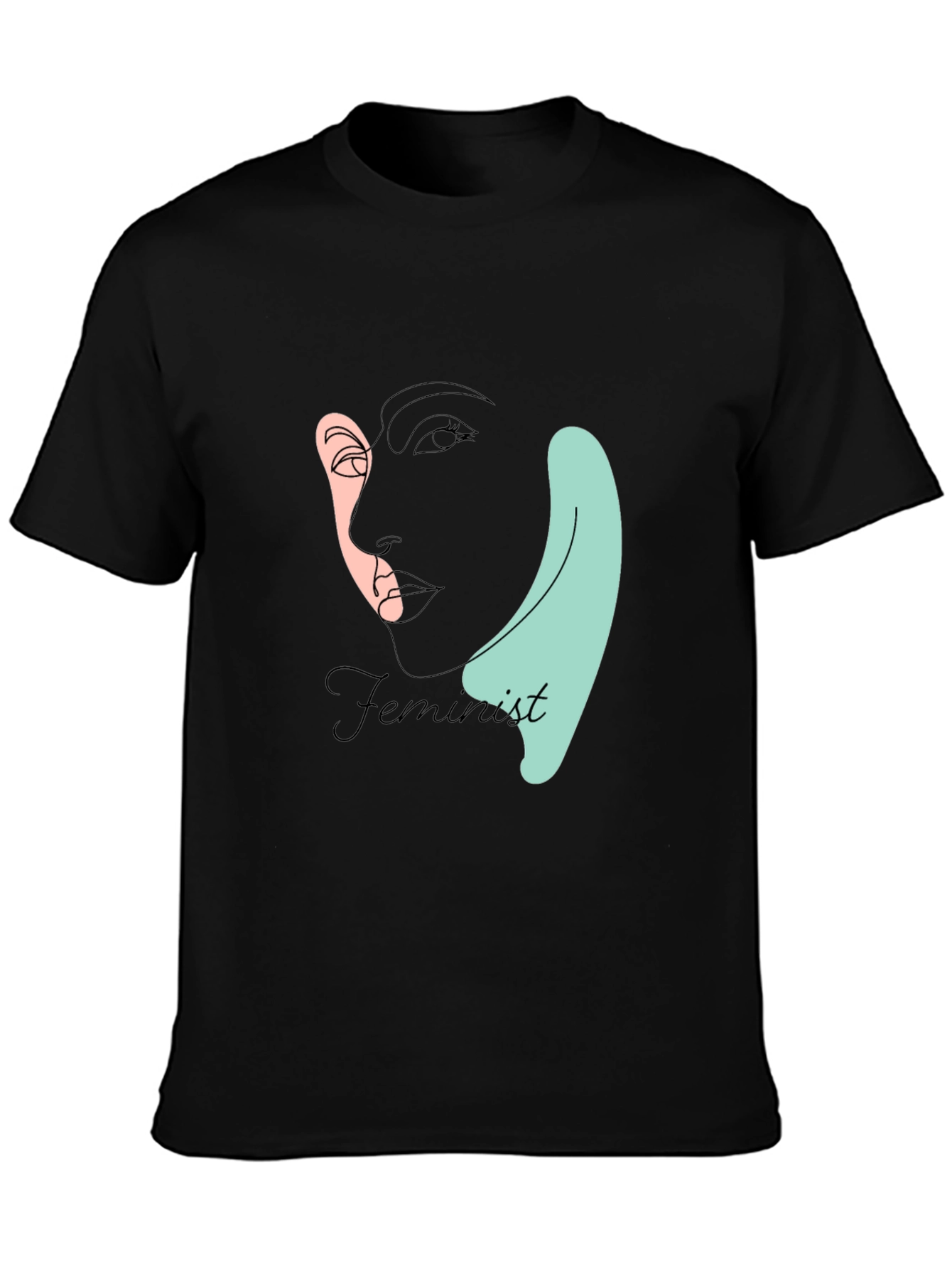 Black Feminist Line Art T-Shirt - Black view 3