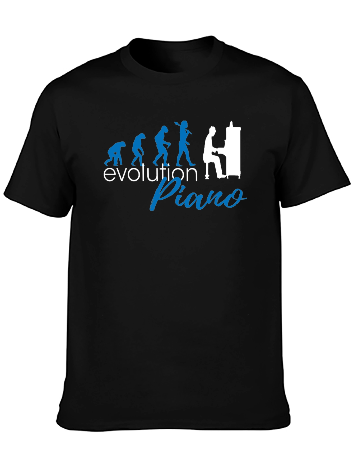 Black Evolution of Piano Player T-Shirt - Black Cotton Tee view 3