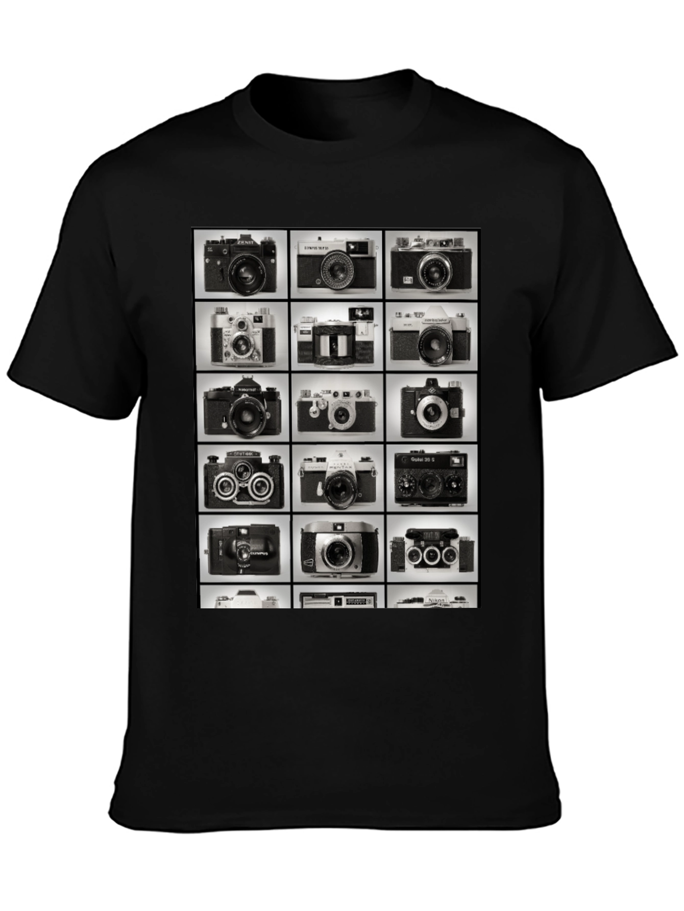 Black Vintage Camera Collage Graphic T-Shirt view 3