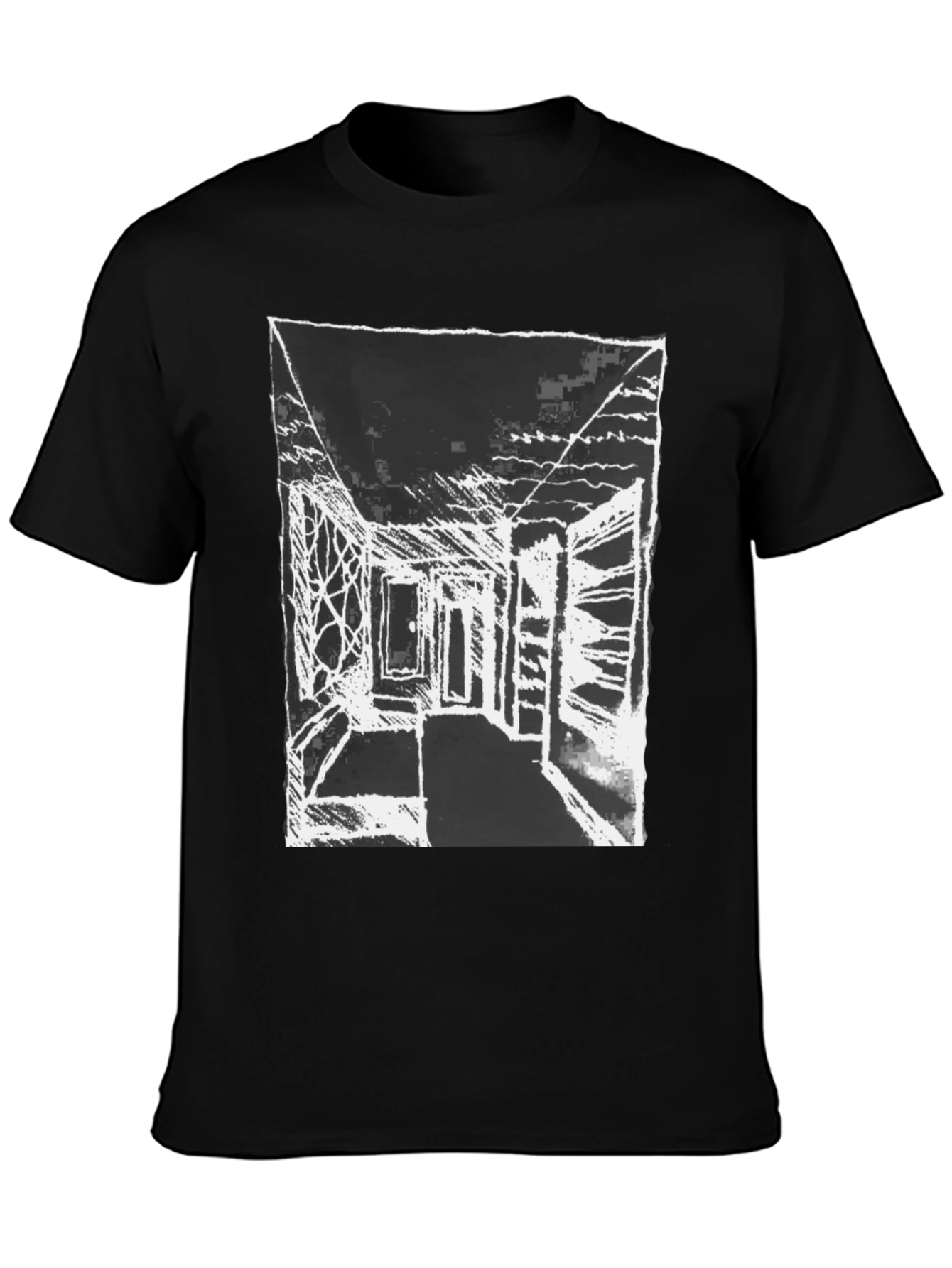 Black Abstract Sketch Graphic Print Black Cotton T-Shirt view 3