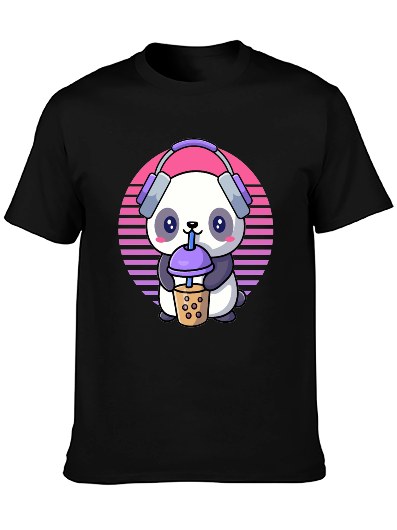 Black Cute Panda Bubble Tea T-Shirt view 3