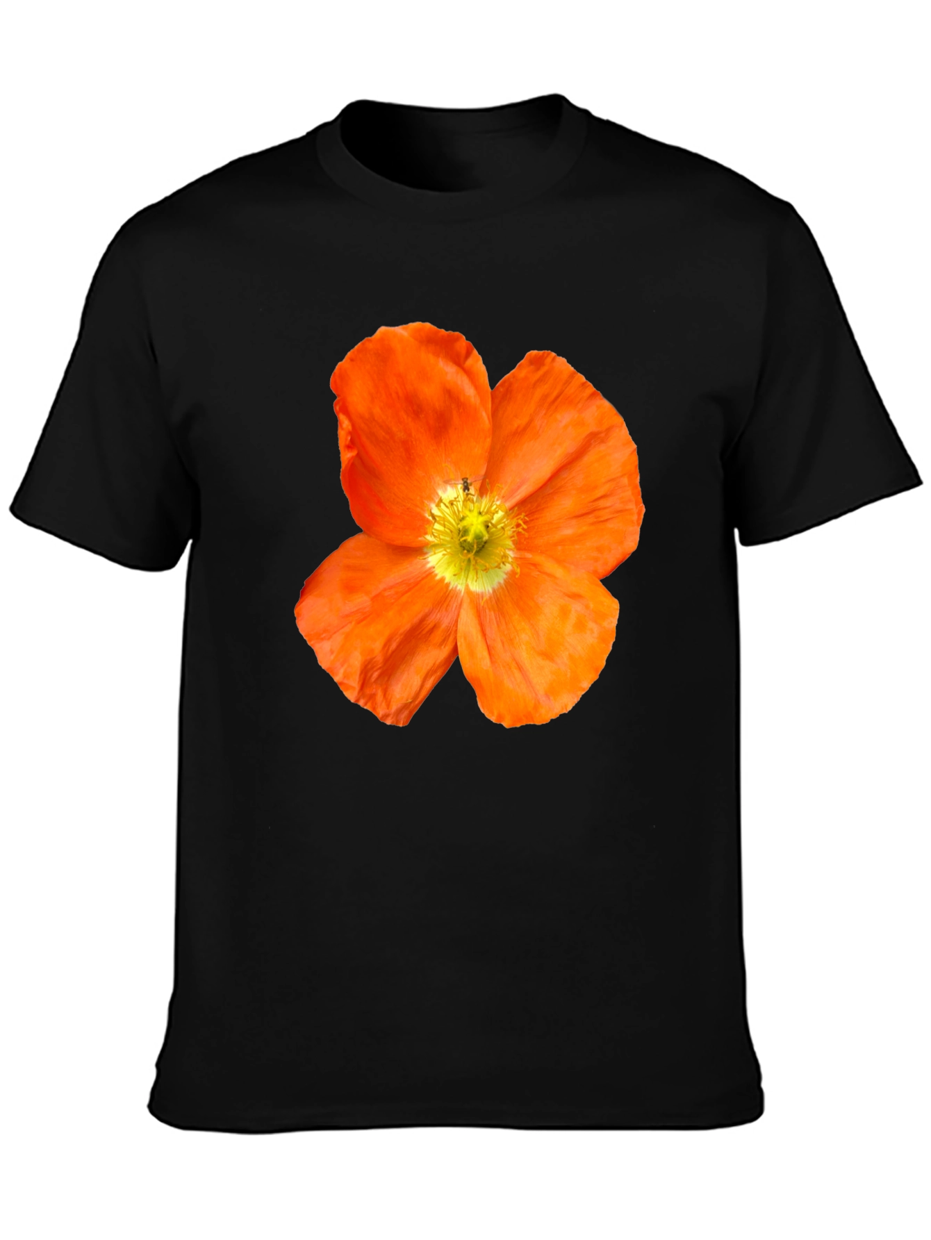 Black Floral Print T-Shirt - Bold Orange Poppy Design view 3