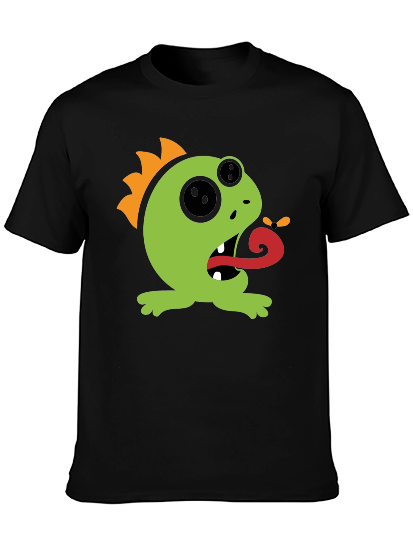 Black Monster Tongue Black T-Shirt - Fun Cartoon Graphic Tee view 3