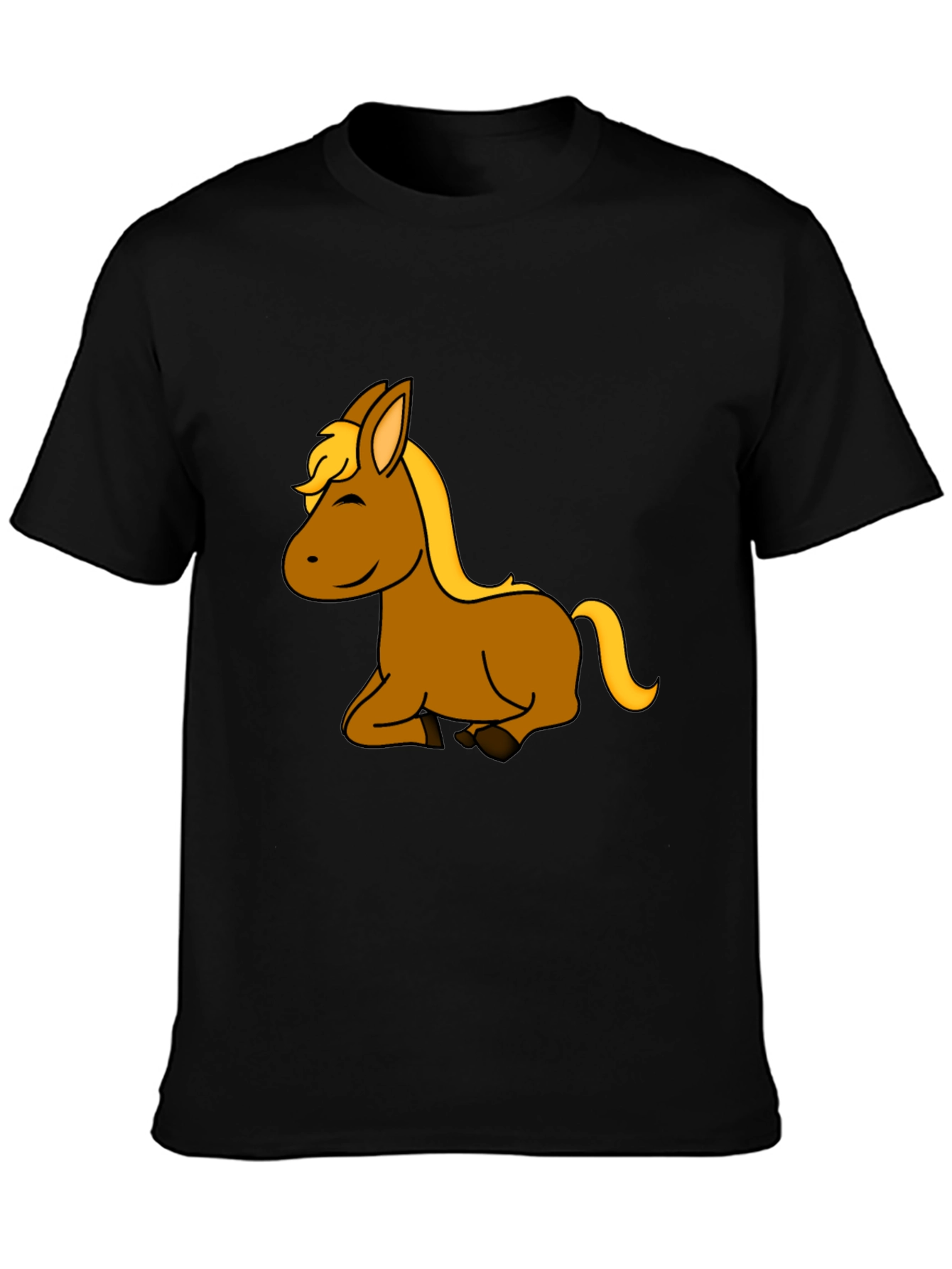 Black Cartoon Horse Graphic T-Shirt view 3