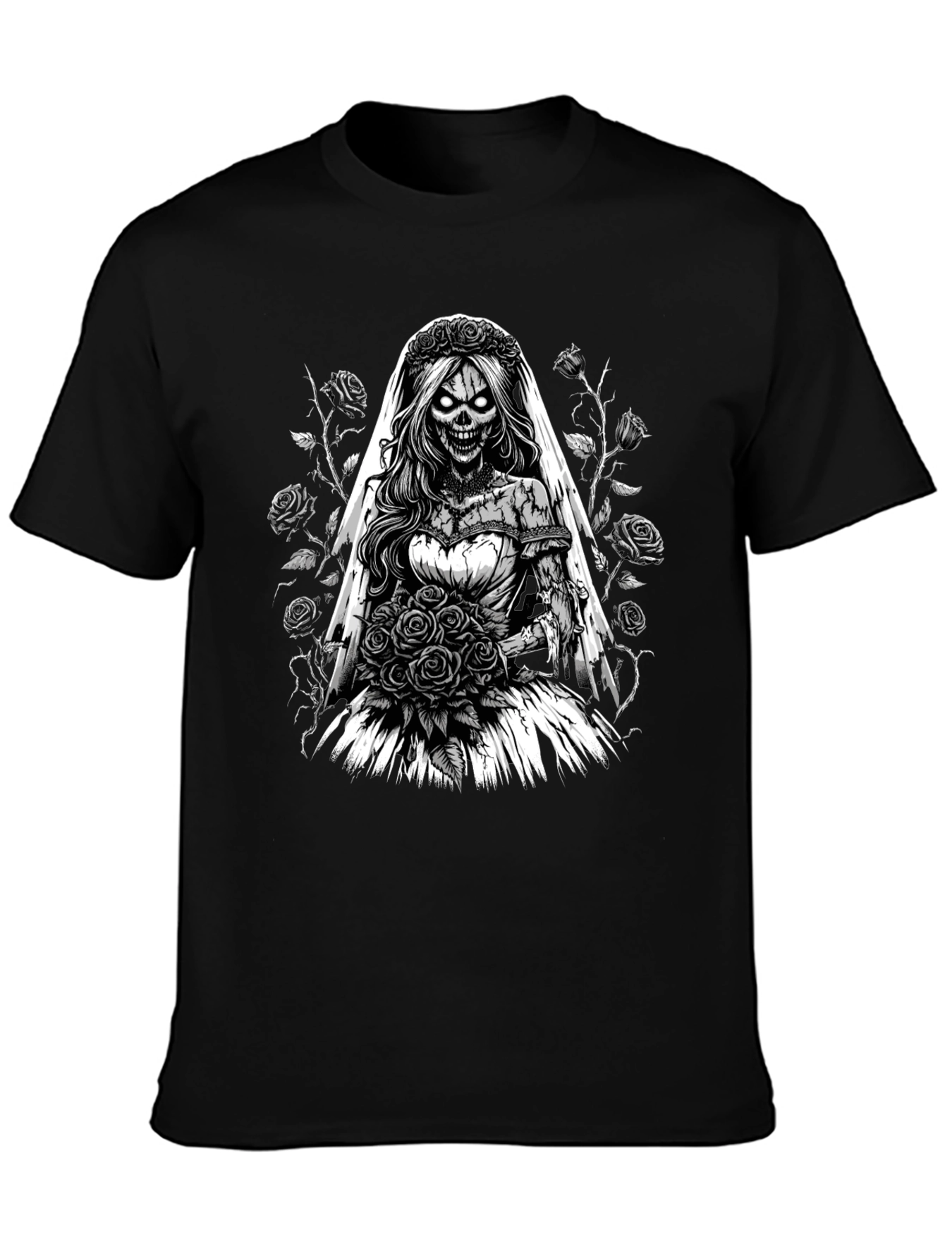 Black Zombie Bride T-Shirt - Unique Gothic Design view 3
