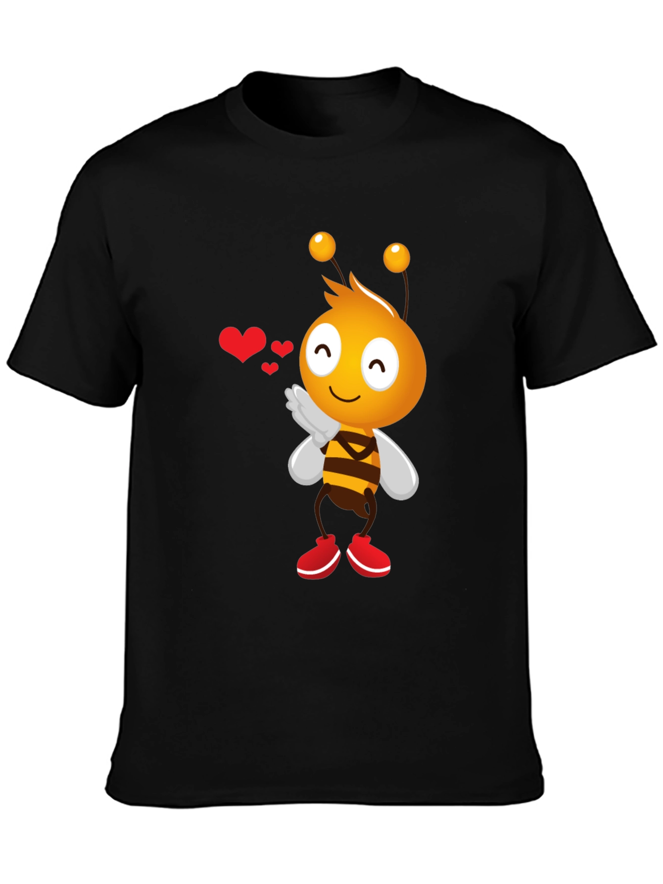 Black Cute Bee Cartoon Graphic T-Shirt view 3