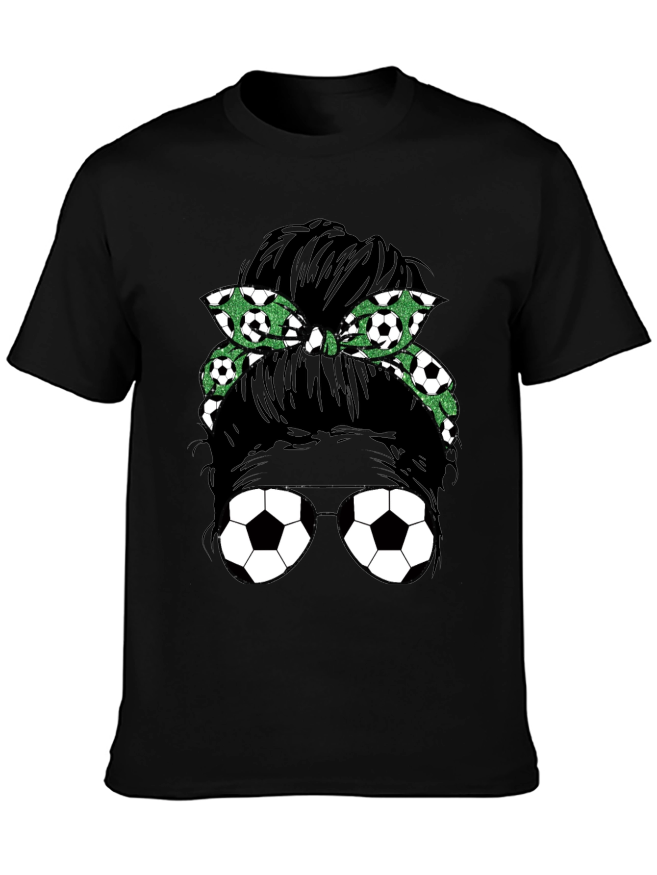 Black Soccer Mom Messy Bun Graphic Tee - Black view 3