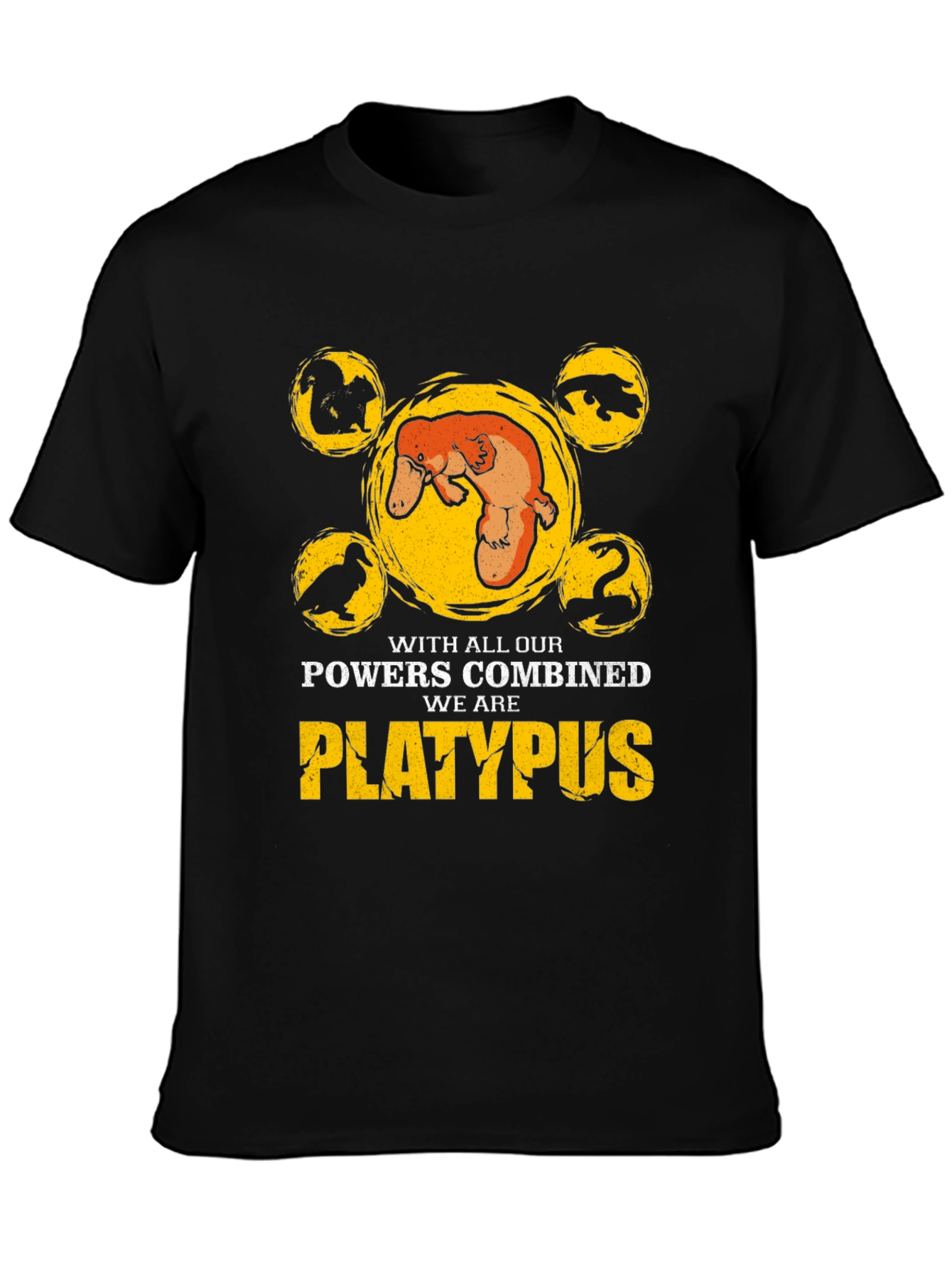Black Platypus Powers Combined T-Shirt - Black Cotton Tee view 3