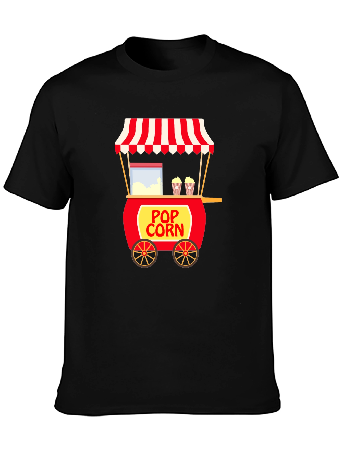 Black Popcorn Cart T-Shirt - Unique Foodie Tee view 3