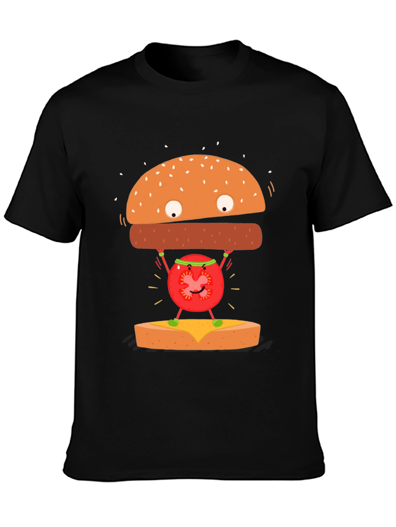 Black Funny Hamburger Tomato T-Shirt view 3