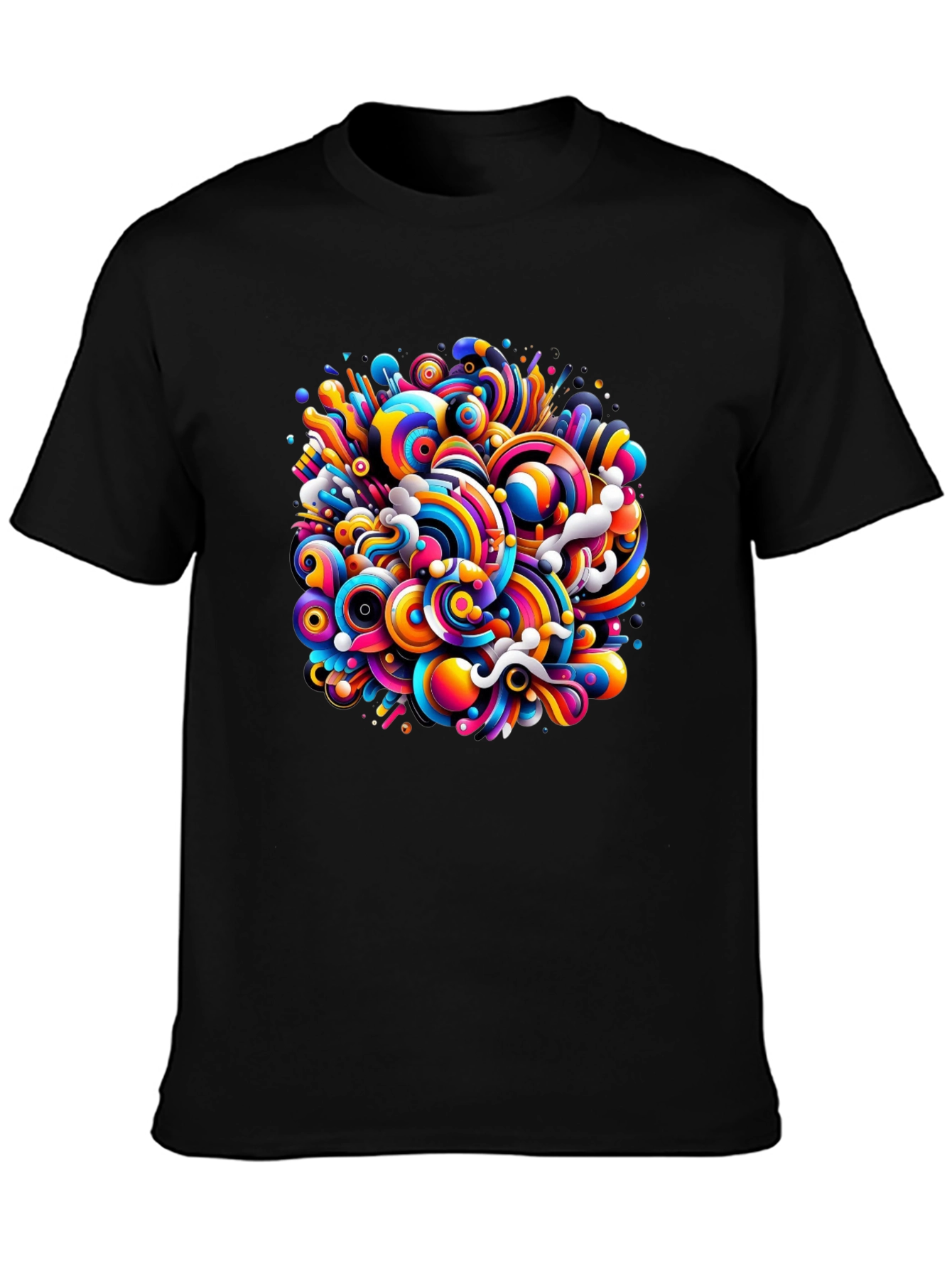 Black Colorful Swirl Graphic Black T-Shirt view 3