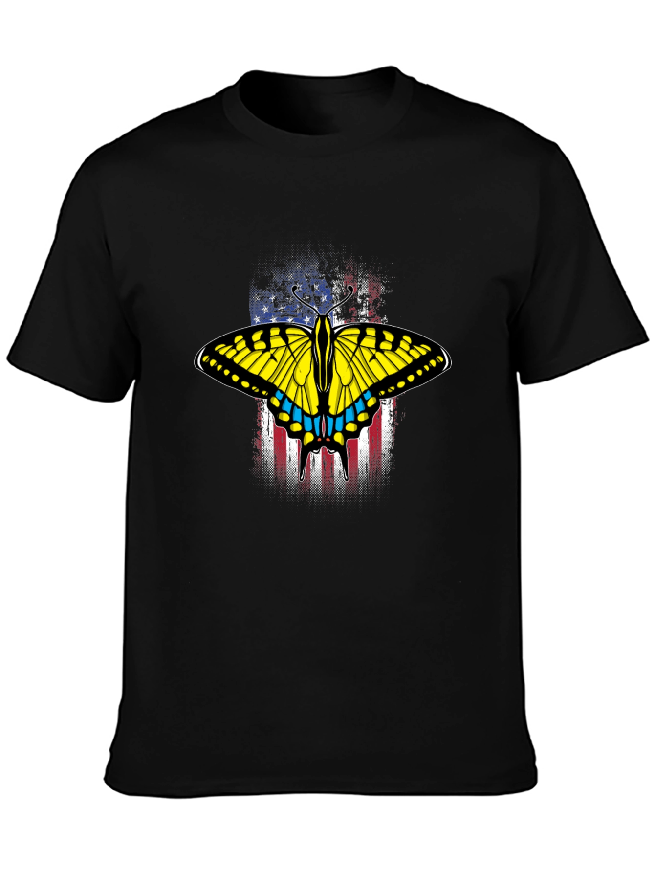 Black American Flag Butterfly Graphic T-Shirt view 3