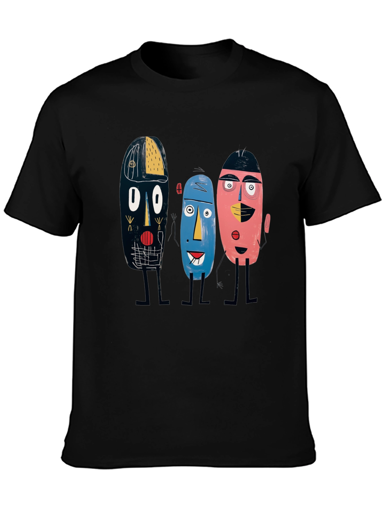 Black Abstract Faces Black Tee - Unique Graphic Print view 3