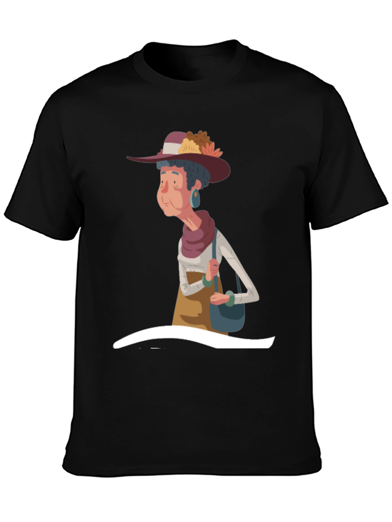 Black Stylish Cartoon Granny Graphic T-Shirt view 3