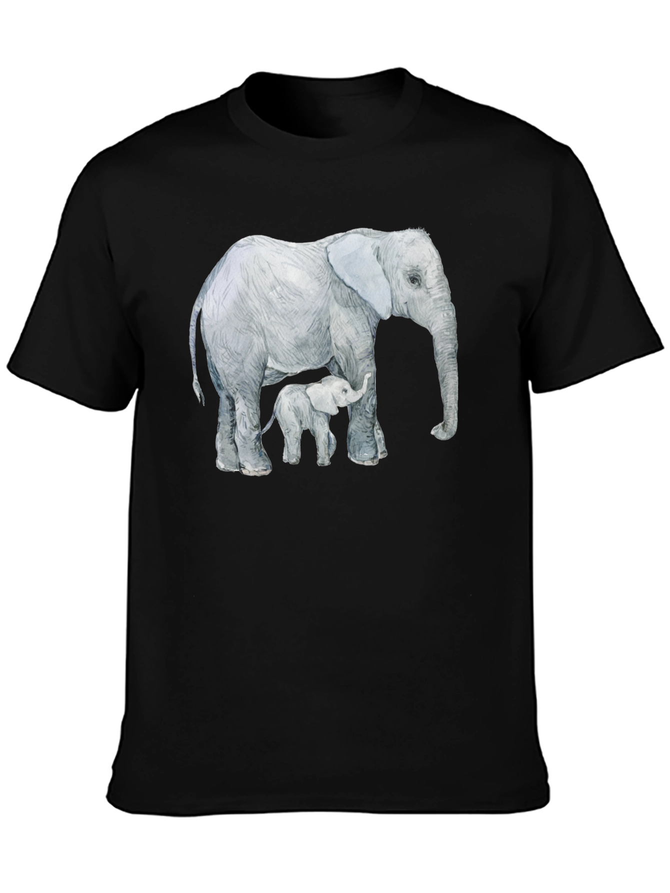 Black Elephant and Calf Graphic Tee - Black Cotton Comfort view 3