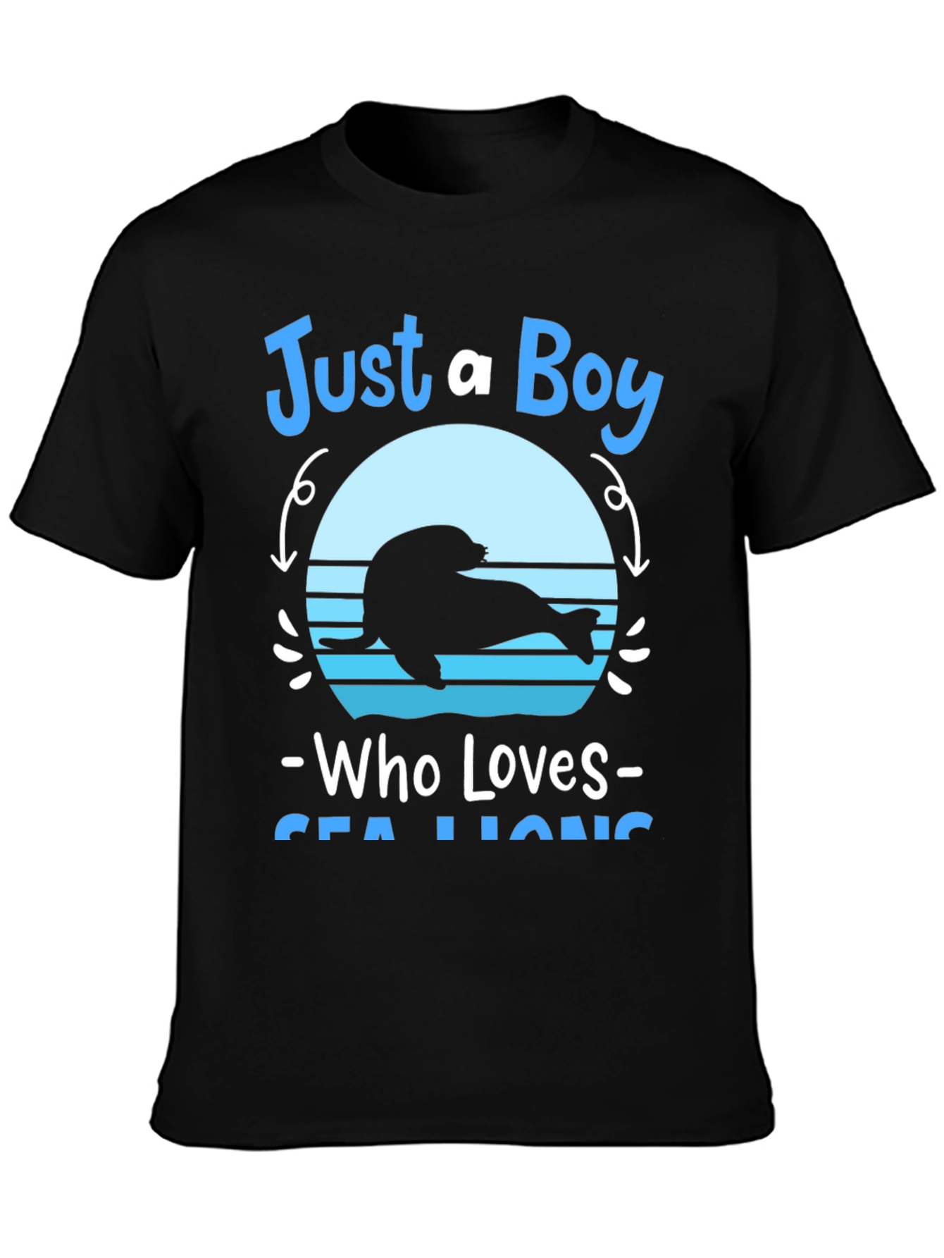 Black Just A Boy Who Loves Sea Lions Graphic Tee view 3