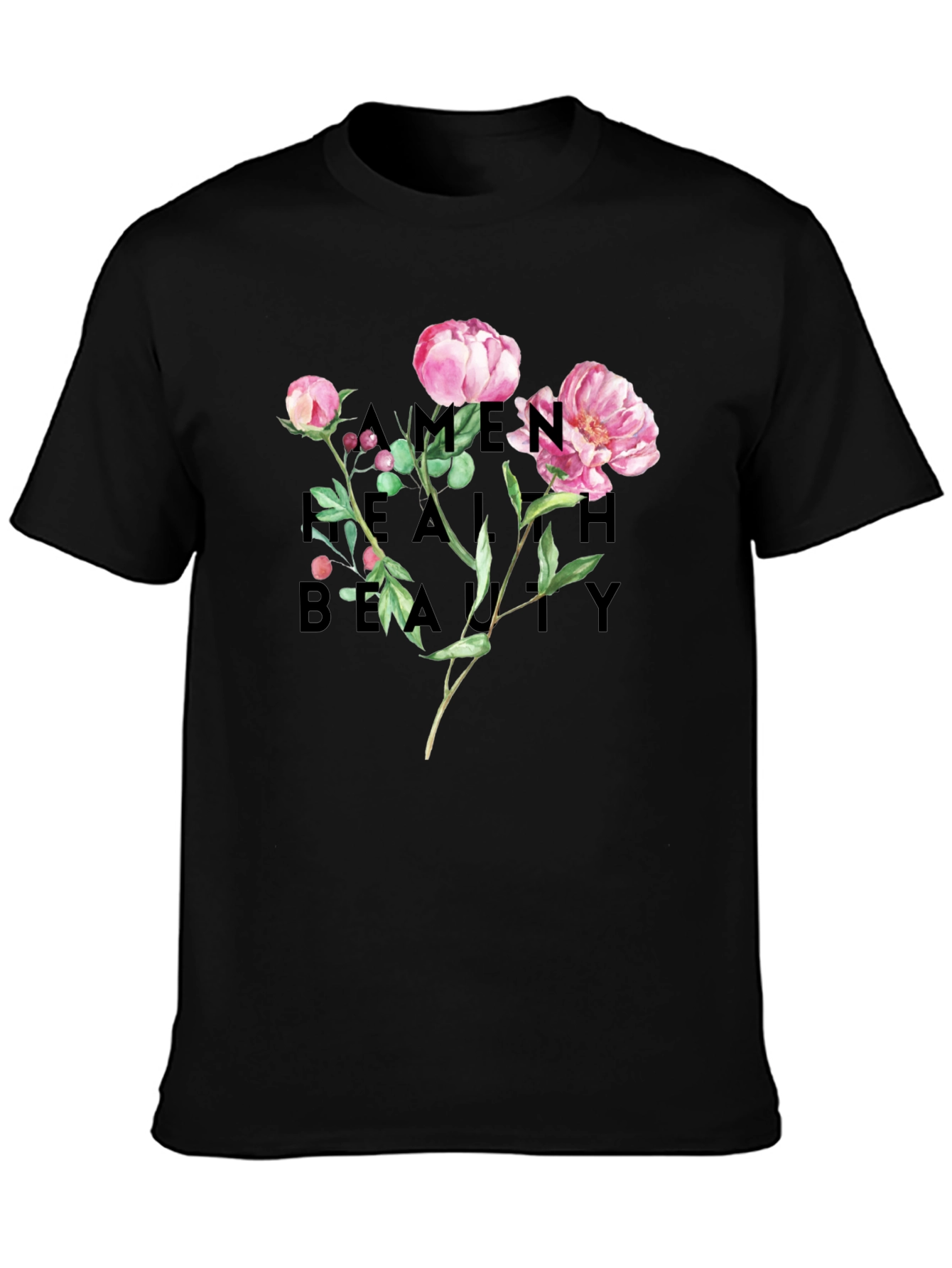 Black Floral Graphic Print Black T-Shirt view 3