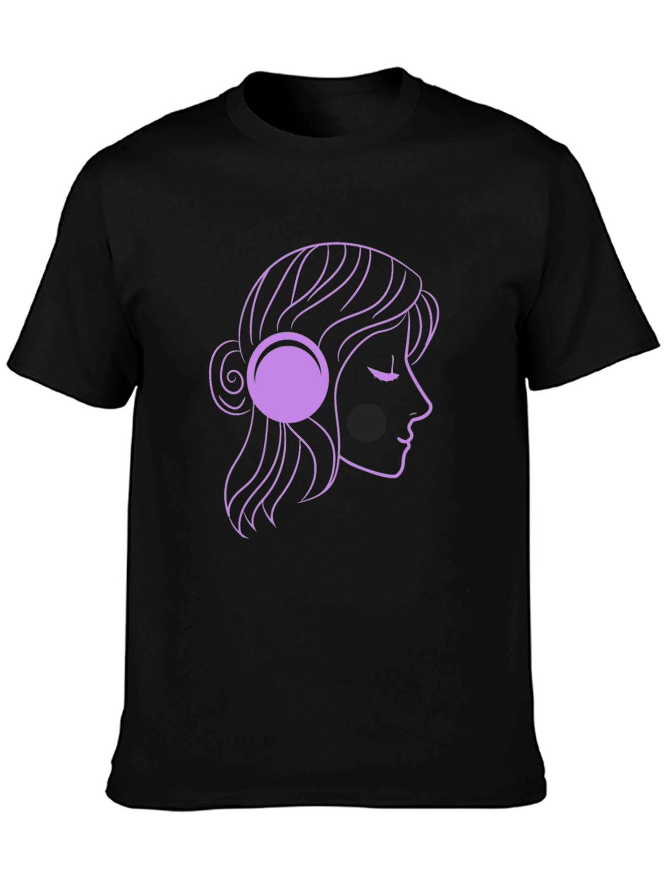 Black Woman with Headphones Graphic Tee - Black view 3