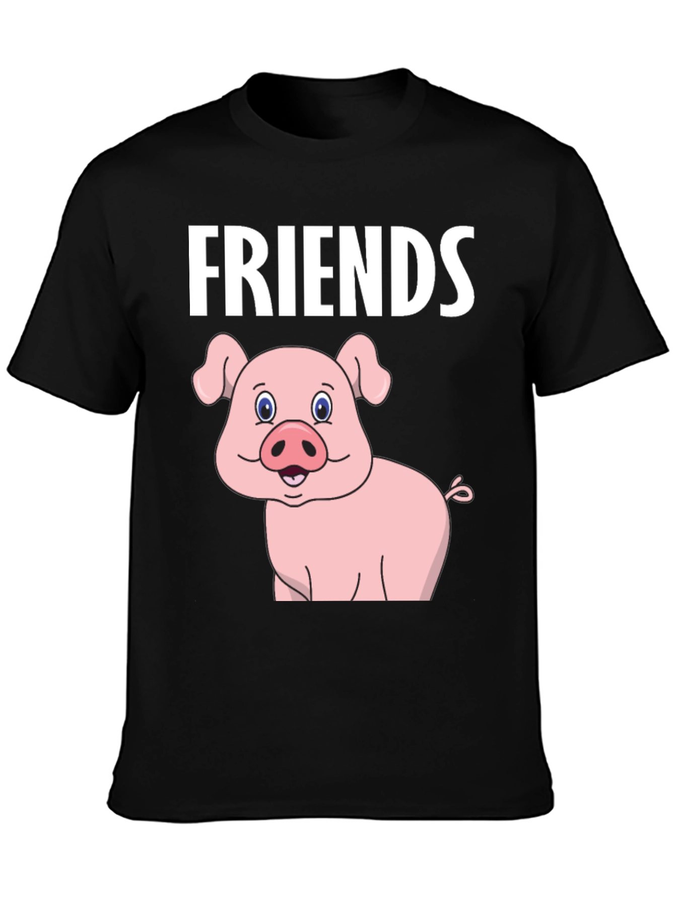 Black Friends Pig Cartoon Black Tee view 3