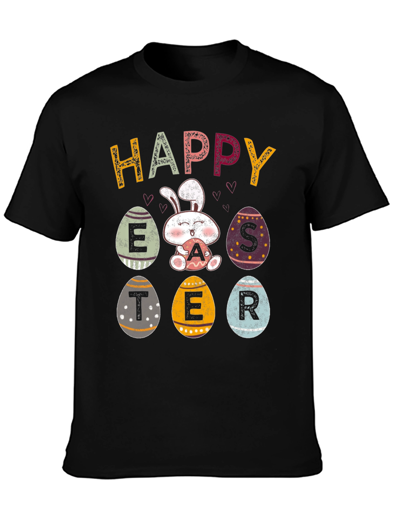 Black Happy Easter Bunny Egg T-Shirt view 3