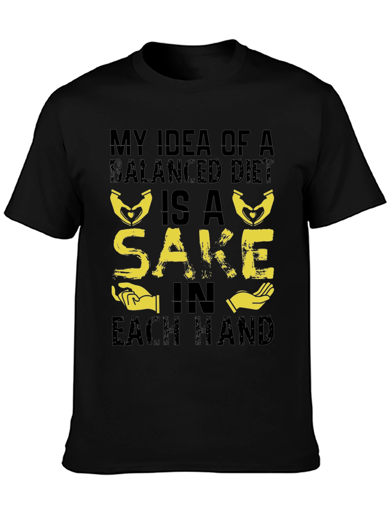 Black Balanced Diet Sake Hand T-Shirt - Funny Graphic Tee view 3