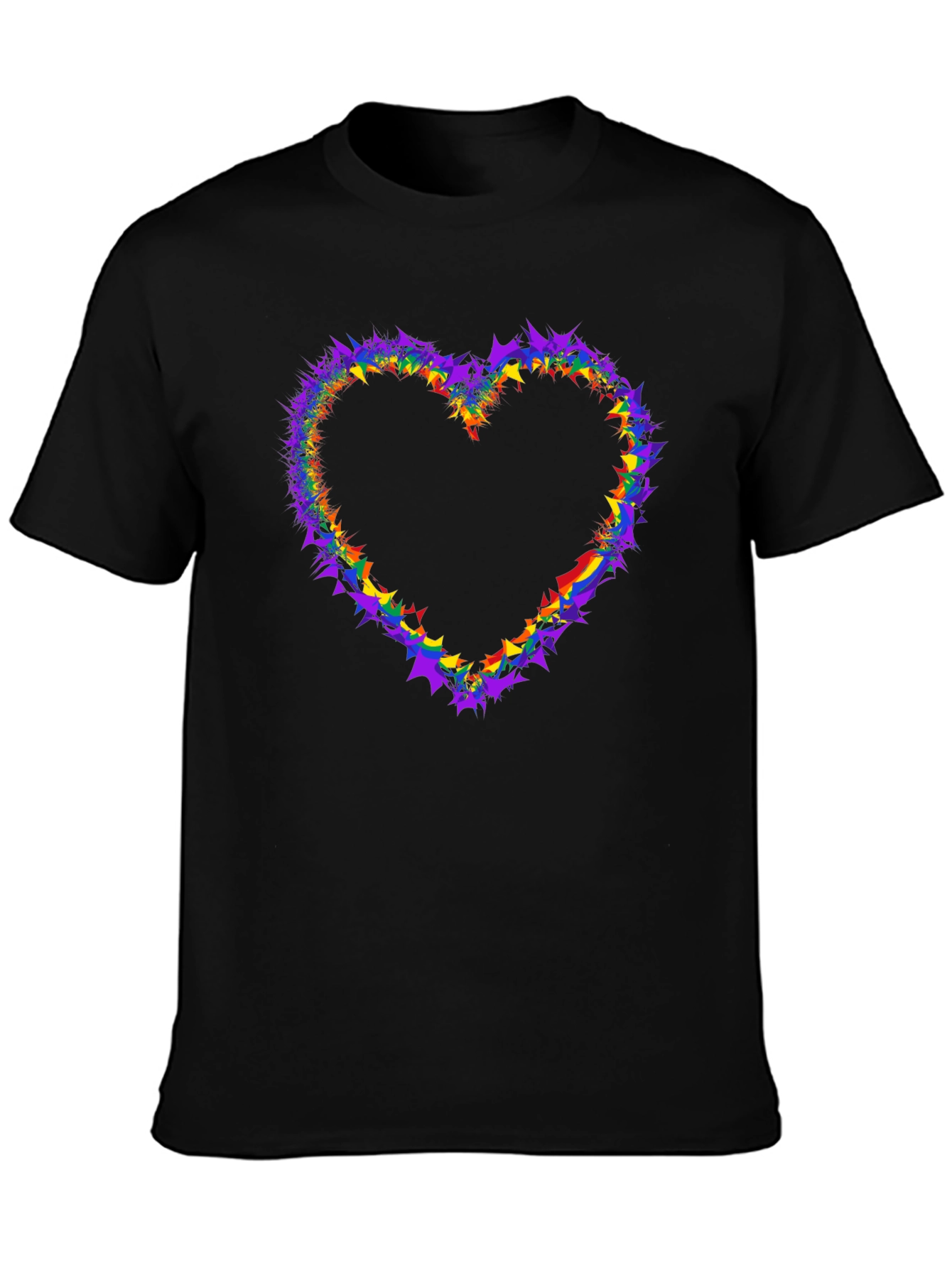 Black Rainbow Heart Graphic Tee - Black Cotton view 3