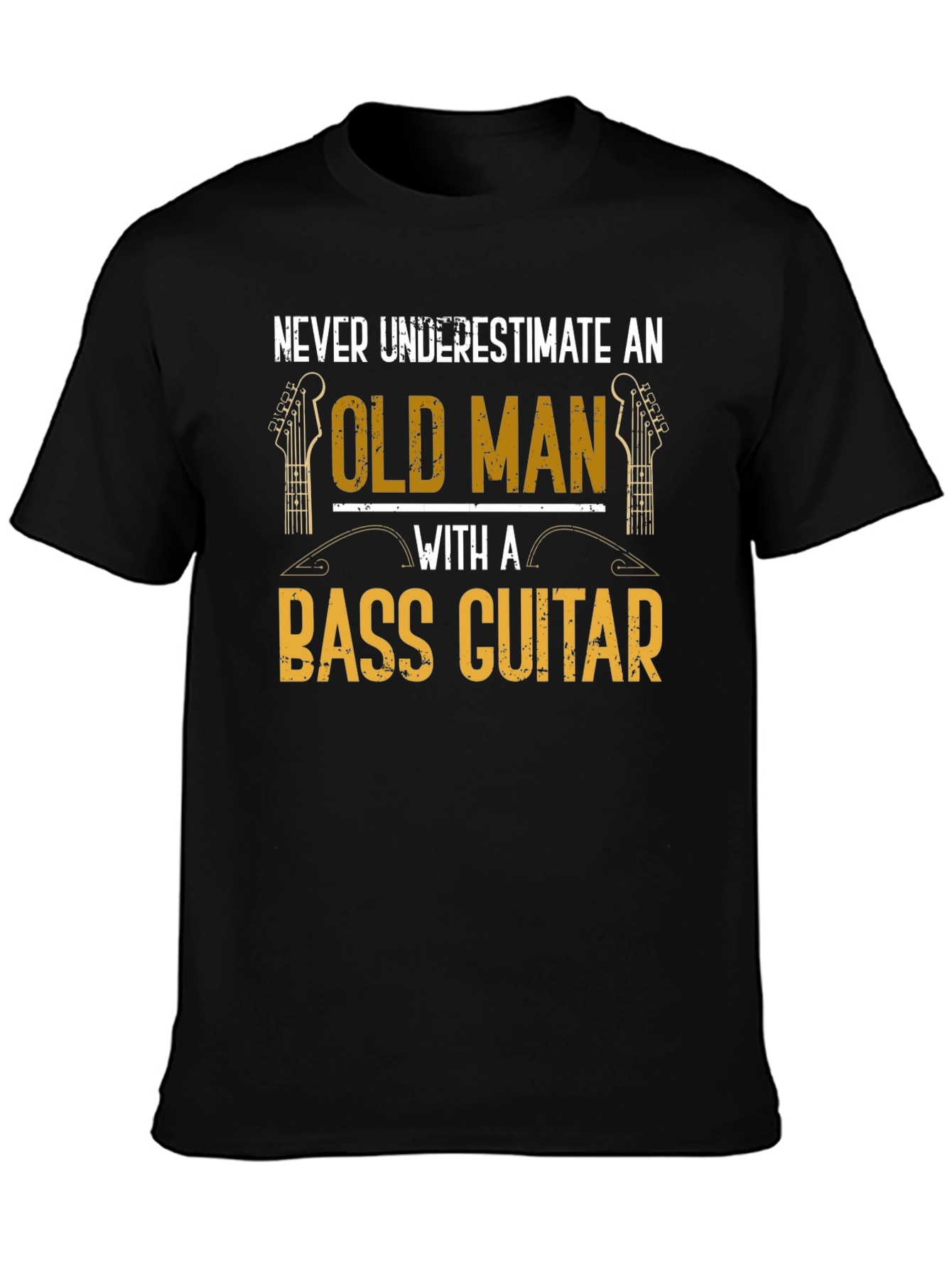 Black Old Man Bass Guitar T-Shirt - Musician Gift view 3