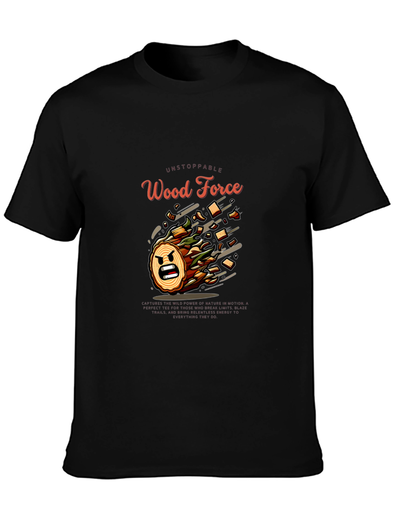 Black Unstoppable Wood Force Graphic T-Shirt view 3