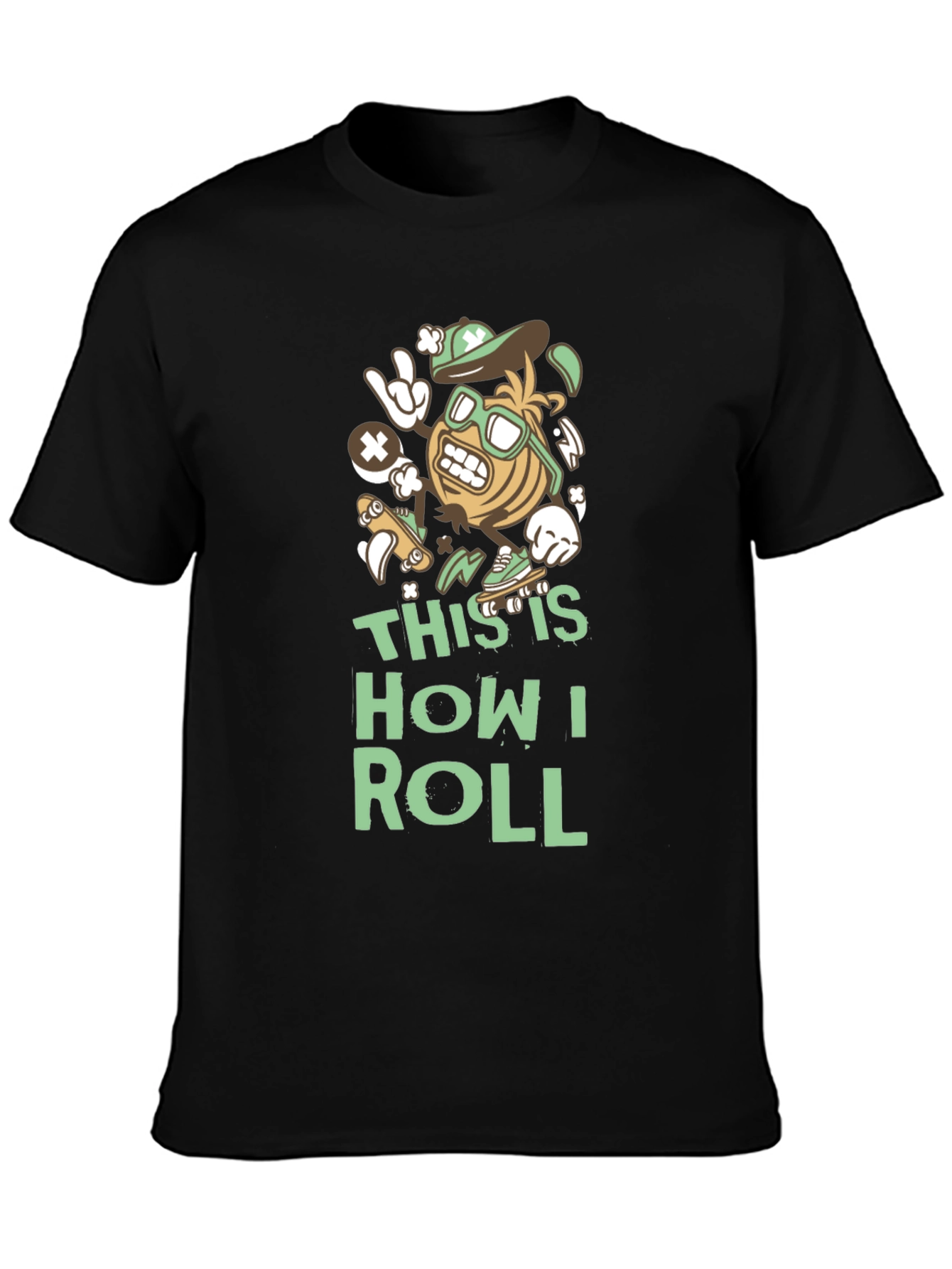 Black This Is How I Roll T-Shirt - Funny Skater Cartoon view 3