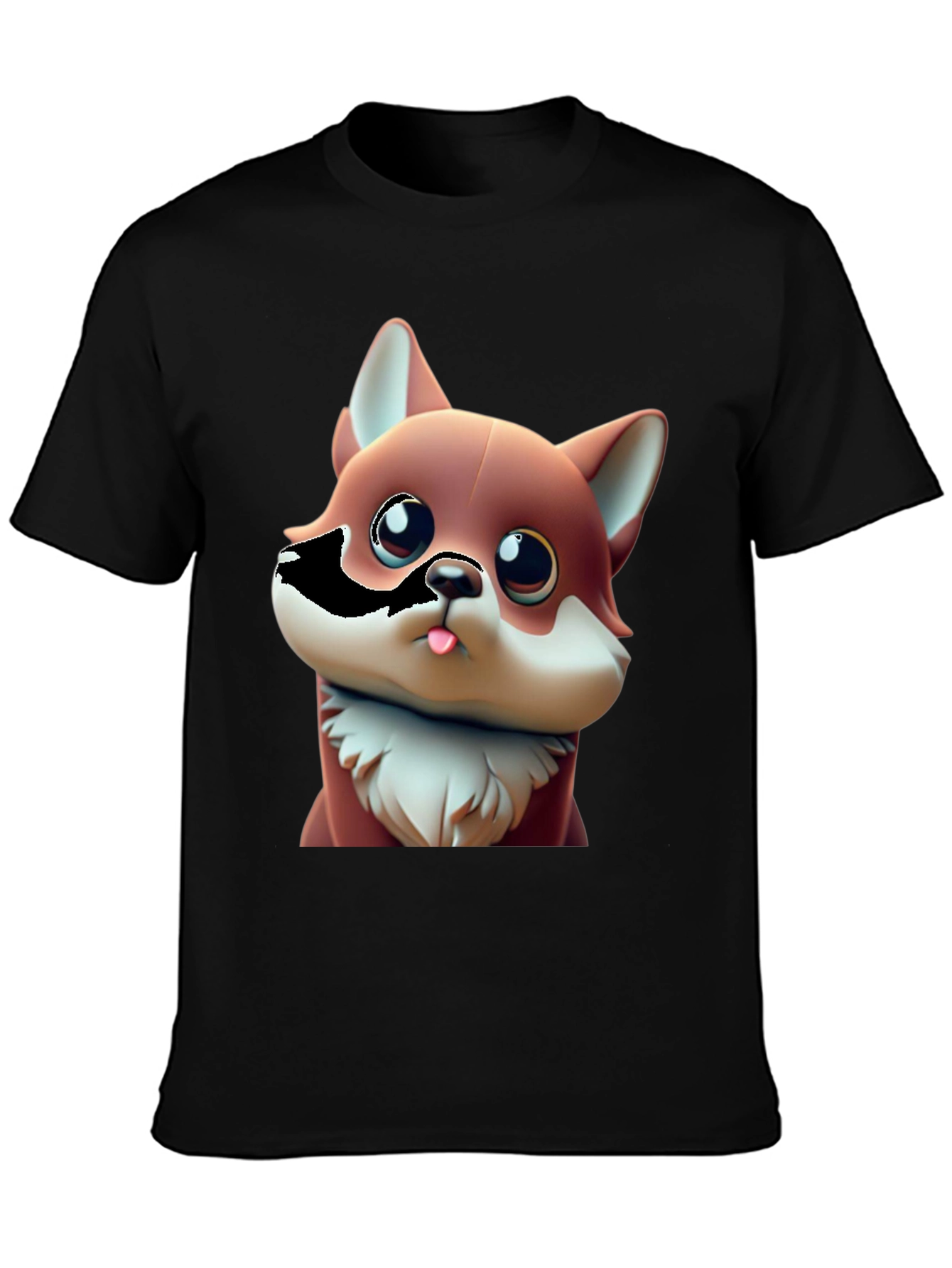 Black Cartoon Fox Black T-Shirt - Cute Animal Tee view 3