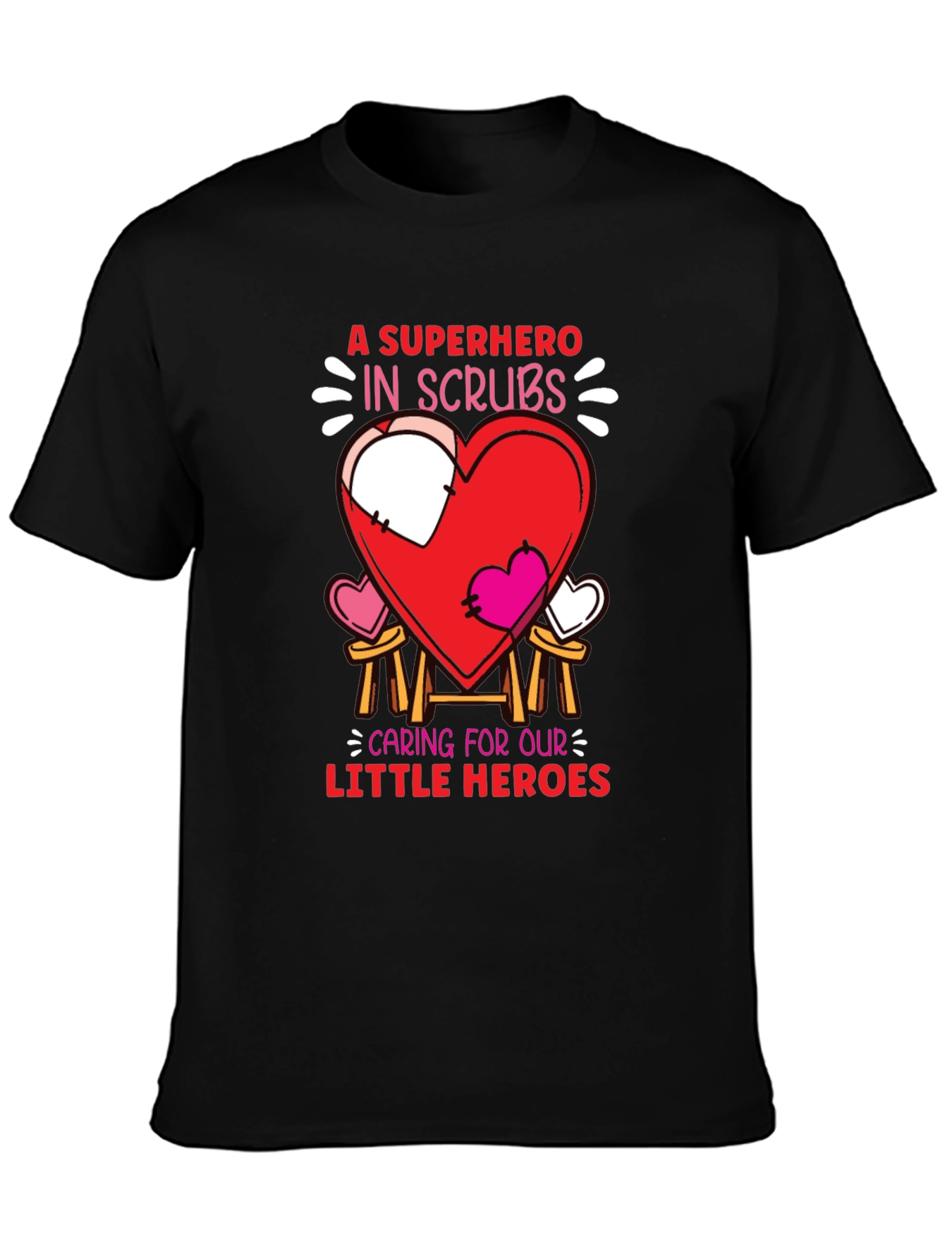 Black Superhero in Scrubs Graphic T-Shirt view 3
