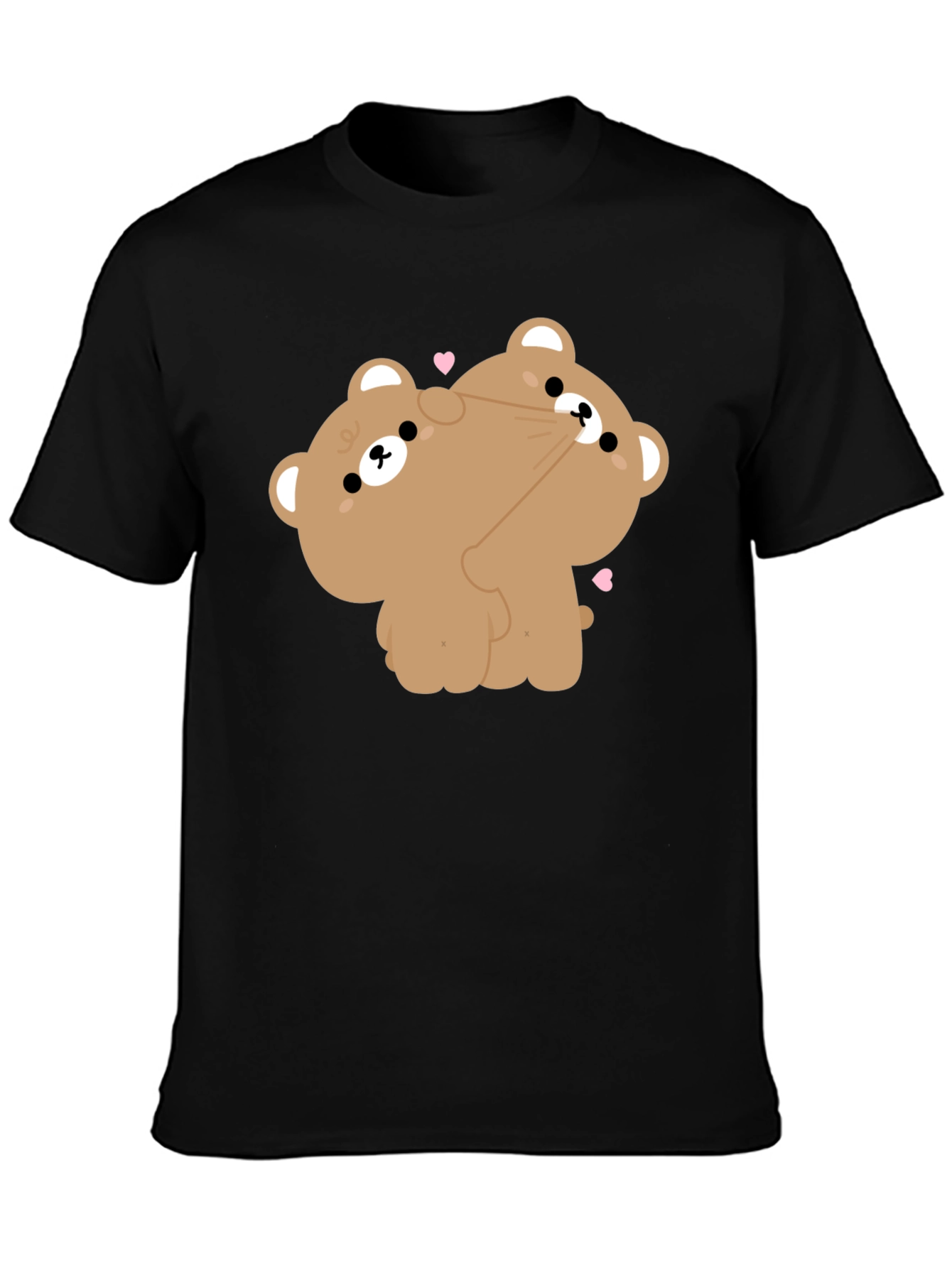 Black Cute Bear Hug Graphic Tee - Soft Black Cotton Shirt view 3