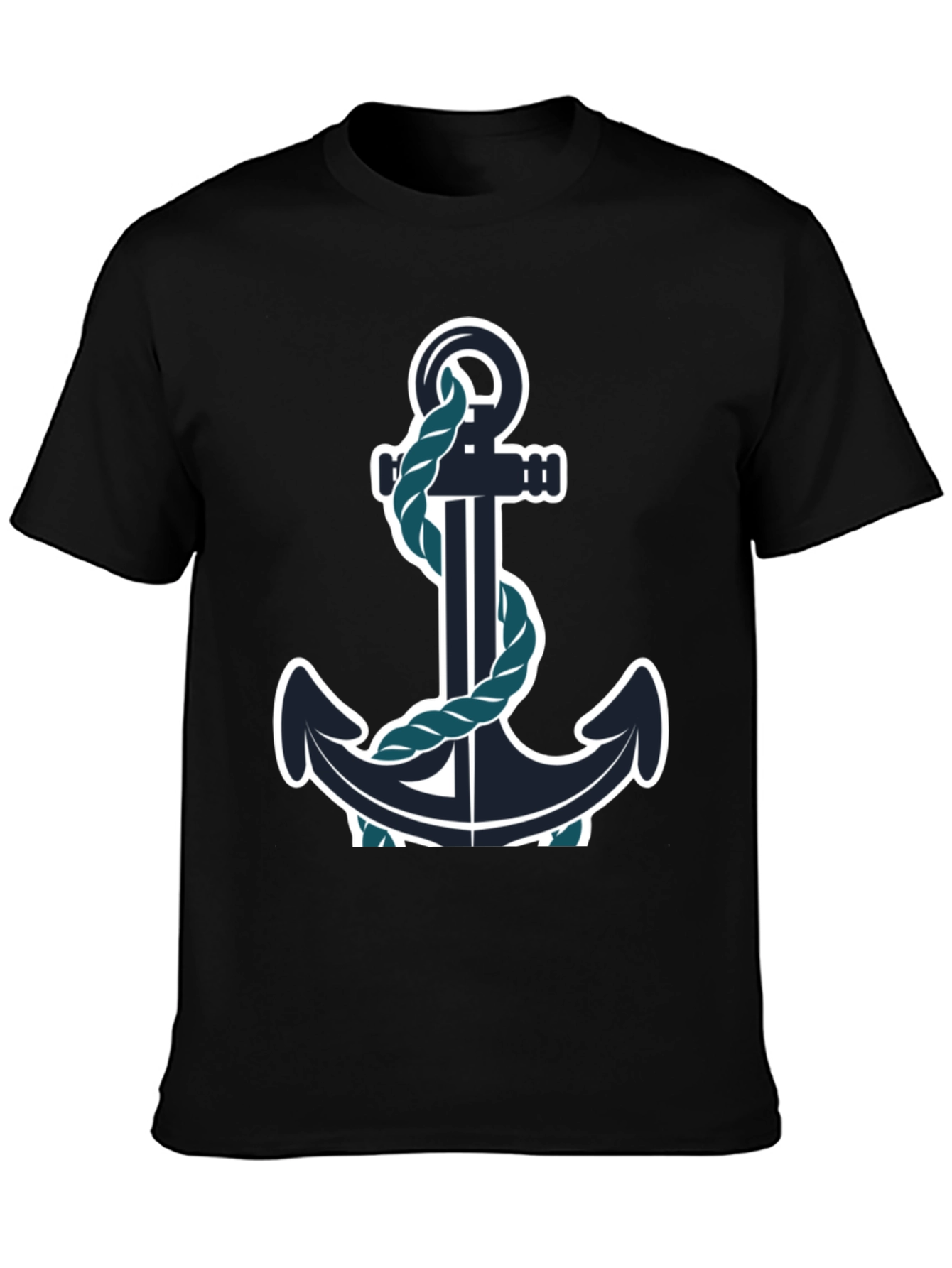 Black Nautical Anchor Graphic Tee - Black Cotton Blend view 3